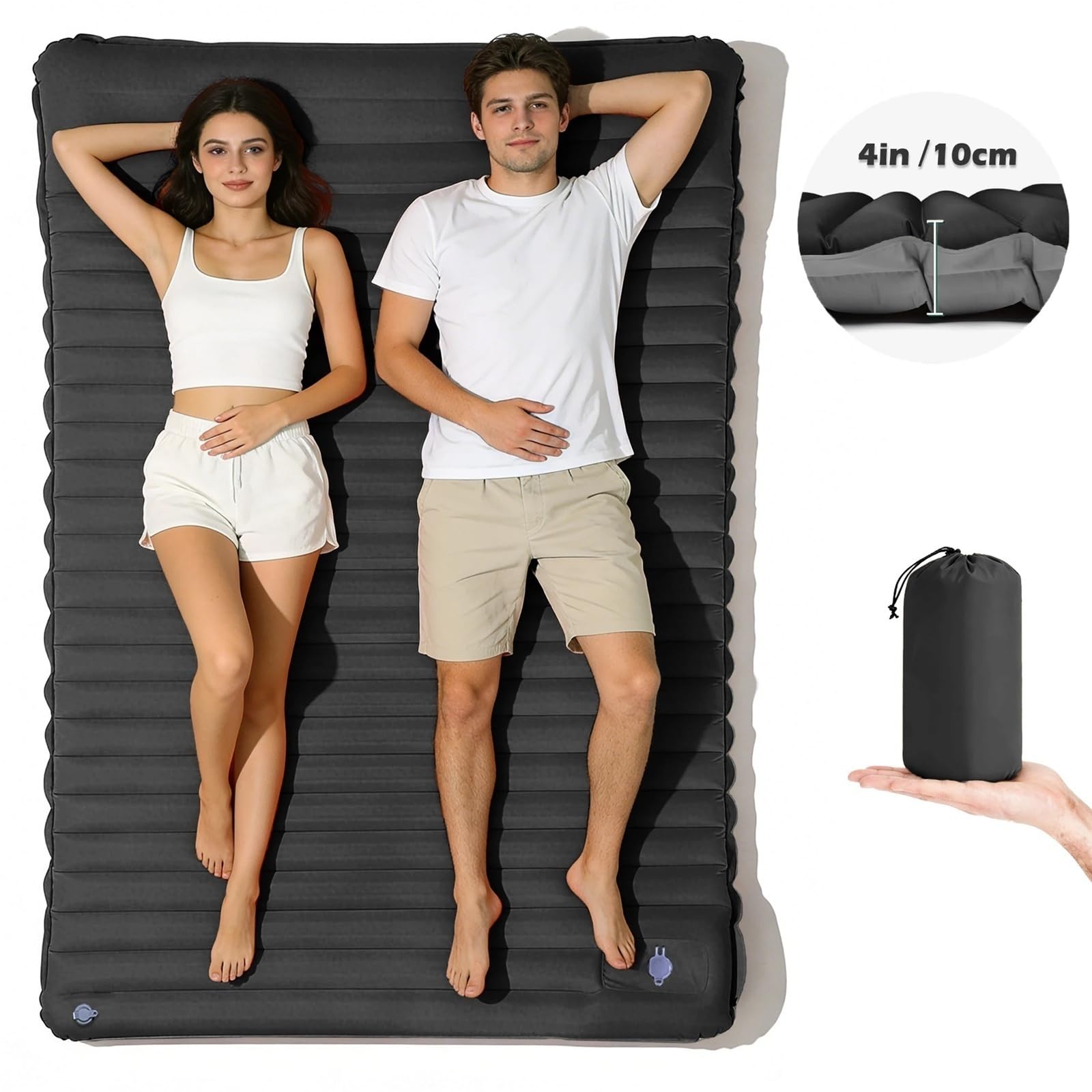 Estera de Camping Inflable Doble de 4 Pulgadas de Espesor