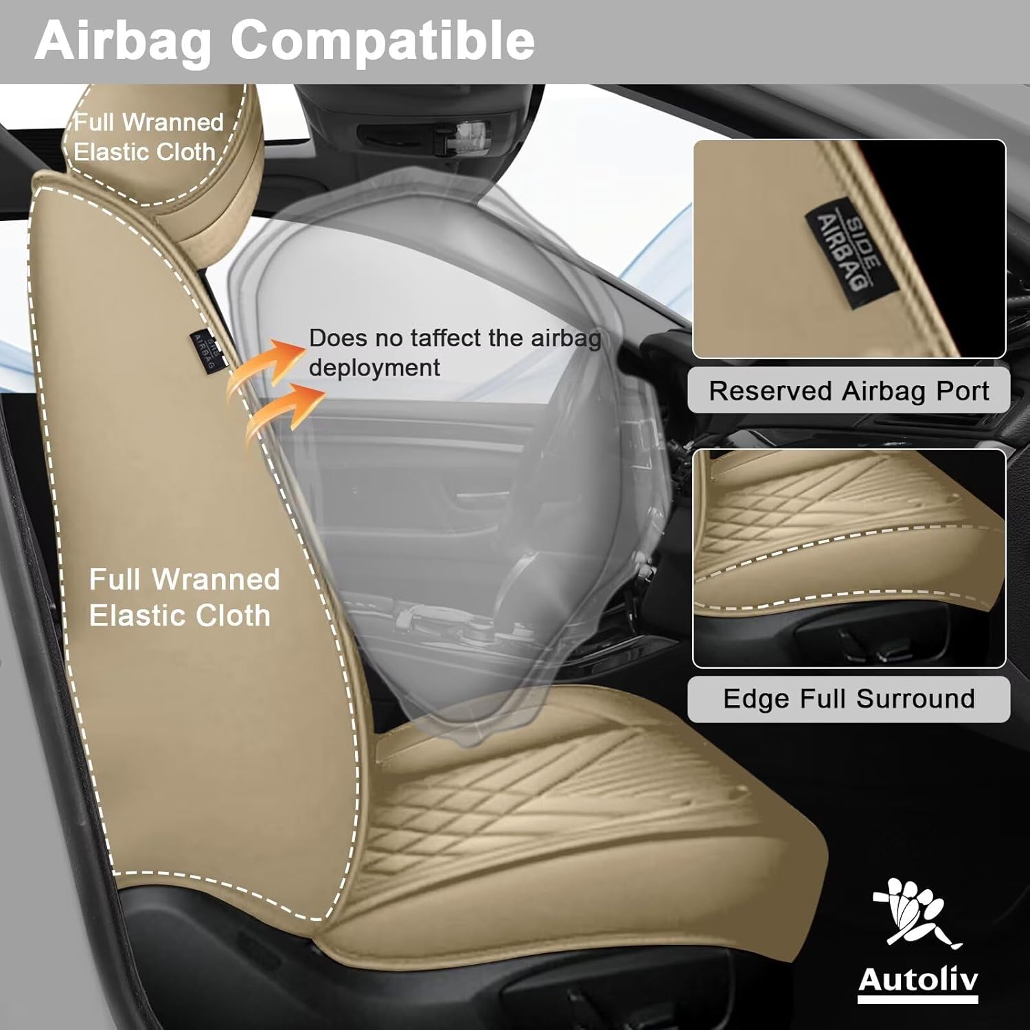TTX LIGHTING Front Car Seat Covers Fit for Subaru Legacy 1995-2025 2026 Waterproof Faux Leather Automotive Seat Protectors Cushions with Airbag Compatible(2 Front Seat,Beige)