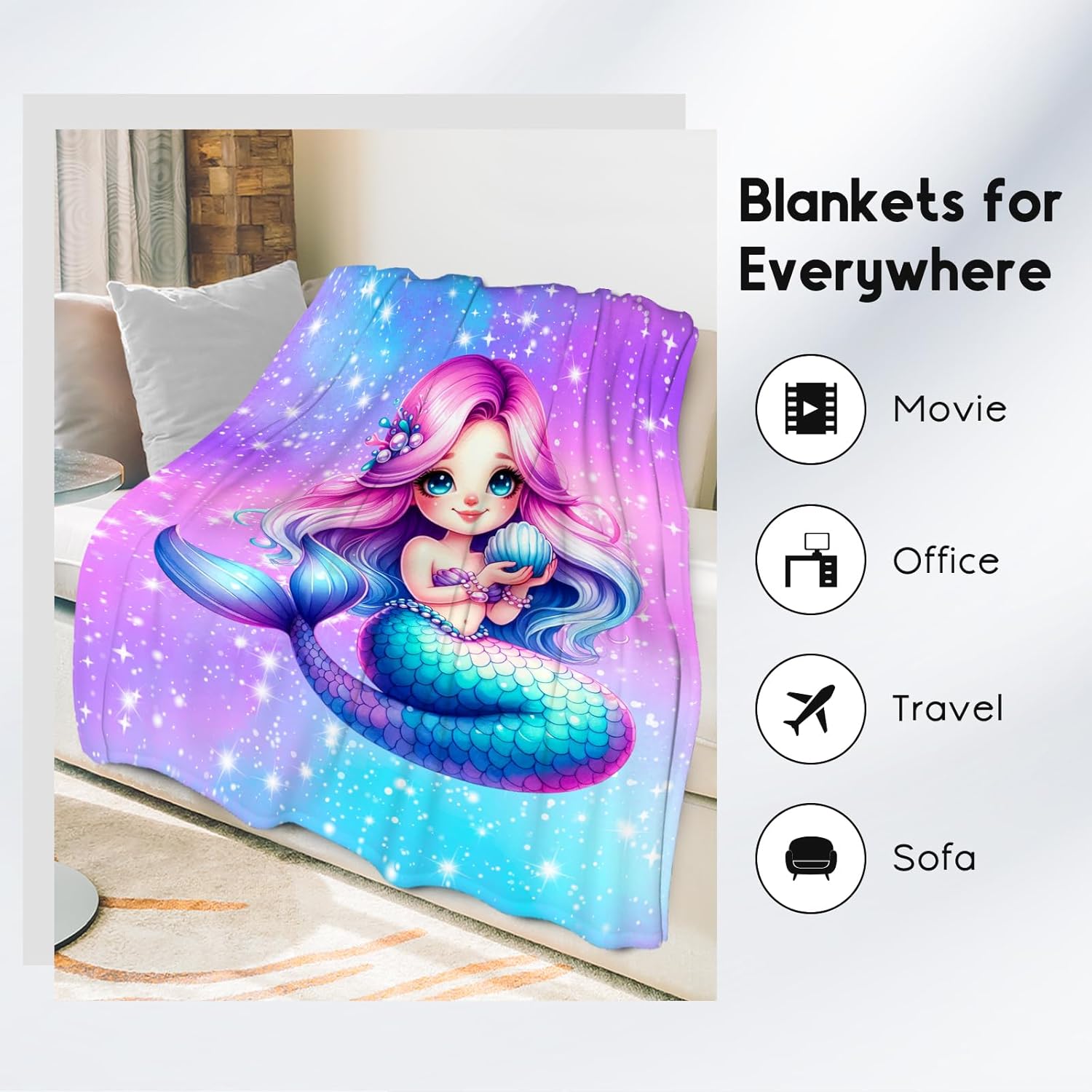 Mermaid Blanket Gifts for Girls - Soft Cozy Fleece Throws for Couch, Office 40"x50" - Image 3