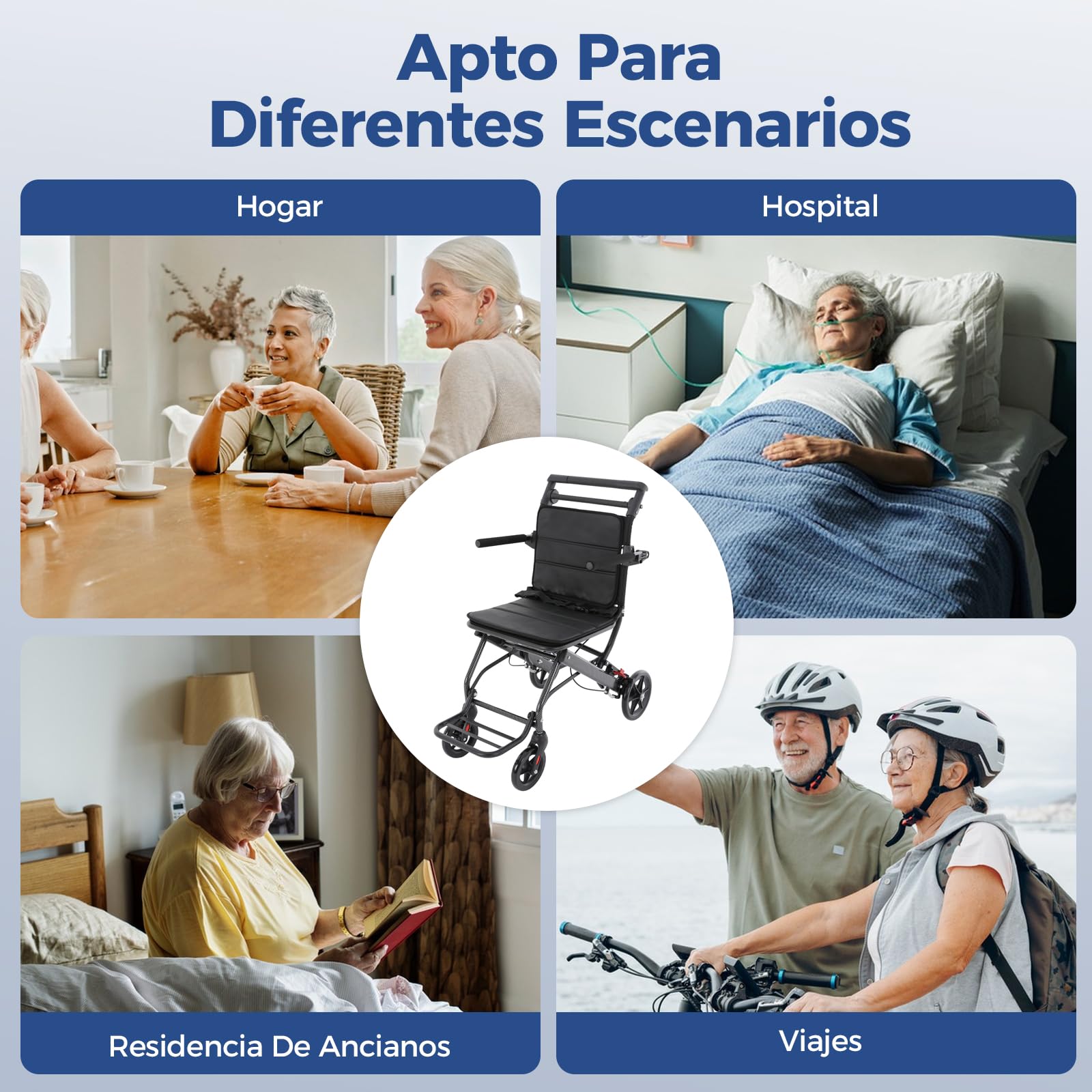 Silla de ruedas, ligera, plegable, ligera, plegable, 100 kg, con bolsa de almacenamiento, 100 kg