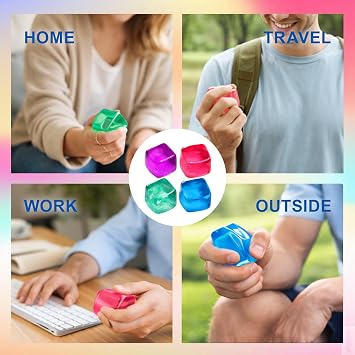 Ice Cube Slow Rising Fidget, Stress Relief Cube Set for Focus and Anxiety Management, 4 Pack Multicoloured Fidget Cubes with Slow Rising Feature, 5 cm Clear Stress Balls for Office Use