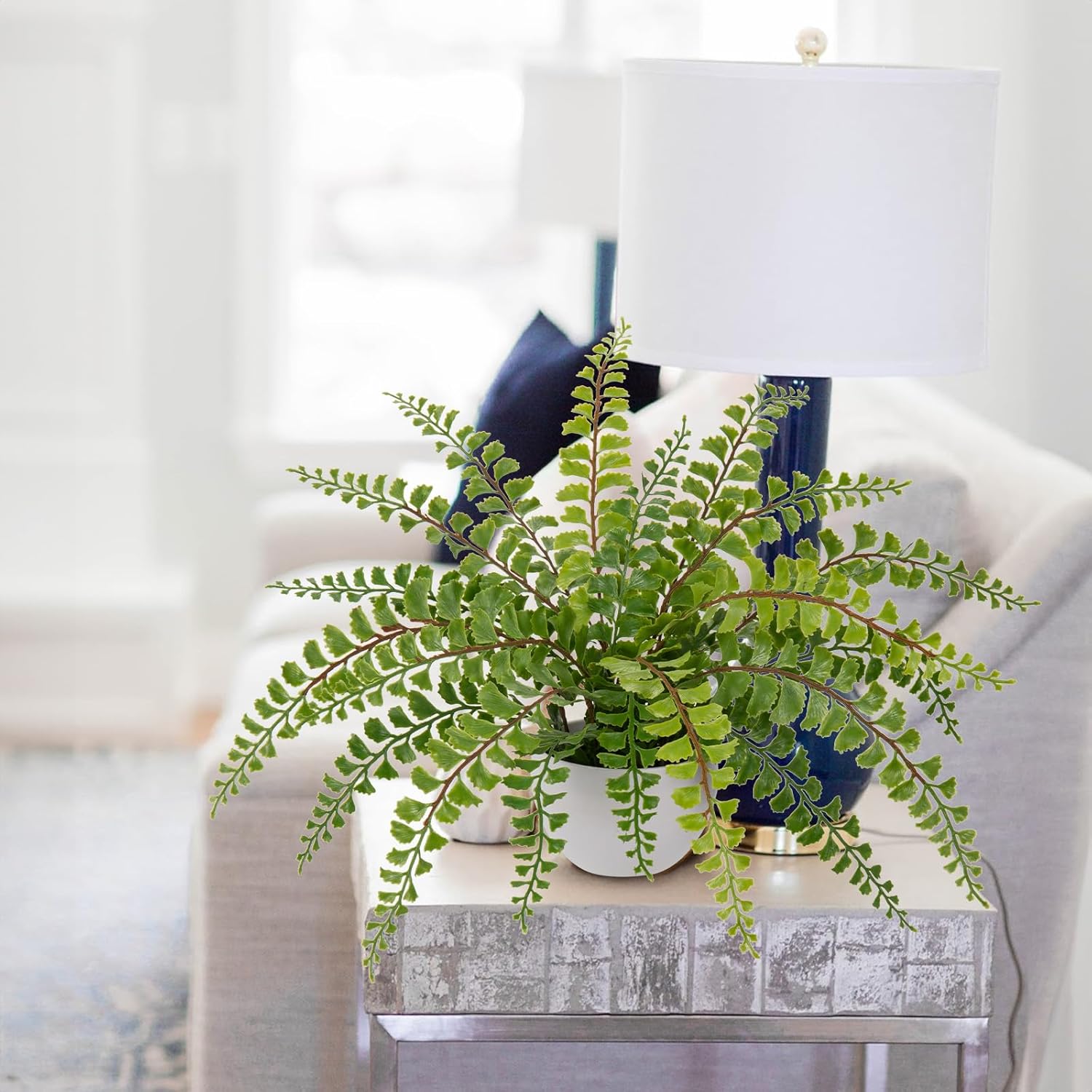 Hollyone Artificial Fern Potted Plant for Outdoors Indoors Lifelike Faux Boston Fern Artificial Plants in White Pot for Garden Patio Home Farmhouse Windowsill Office Decoration - Image 5