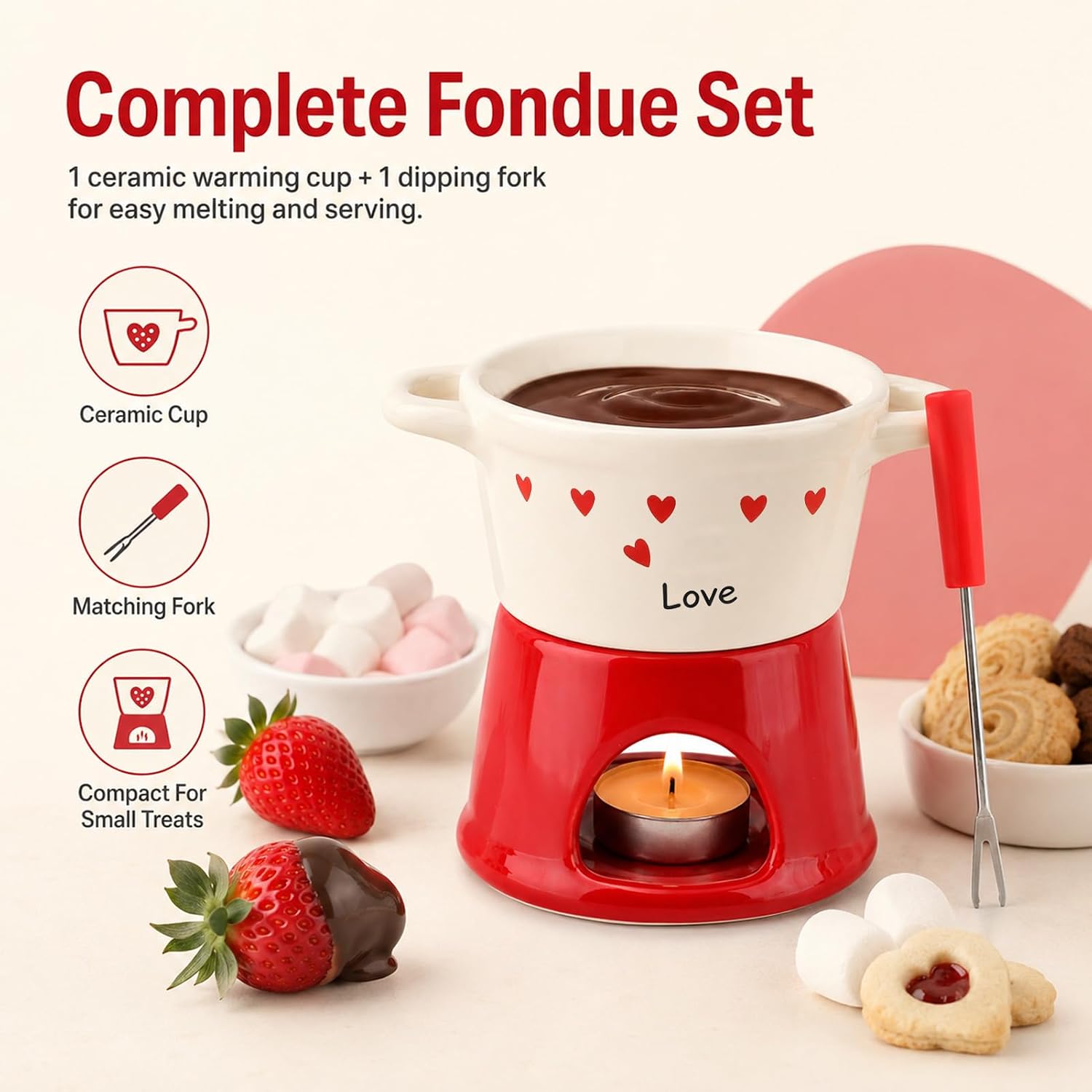Sweet Fondue Cup, Ceramic Chocolate Melter + 1 Fork, Date/Anniversary Gift