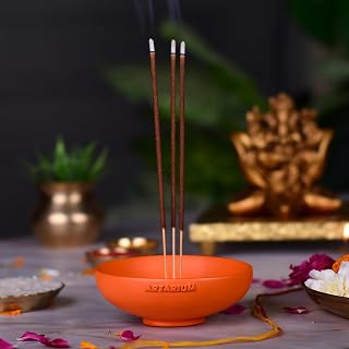 Artarium Handcrafted Orange Incense Stick Holder, 4 Inch Resin Ash Catcher Bowl Tray for Agarbatti, Incense Burner for Home Temple, Meditation Room, Prayer Altar, Yoga Decor & Spiritual Gift