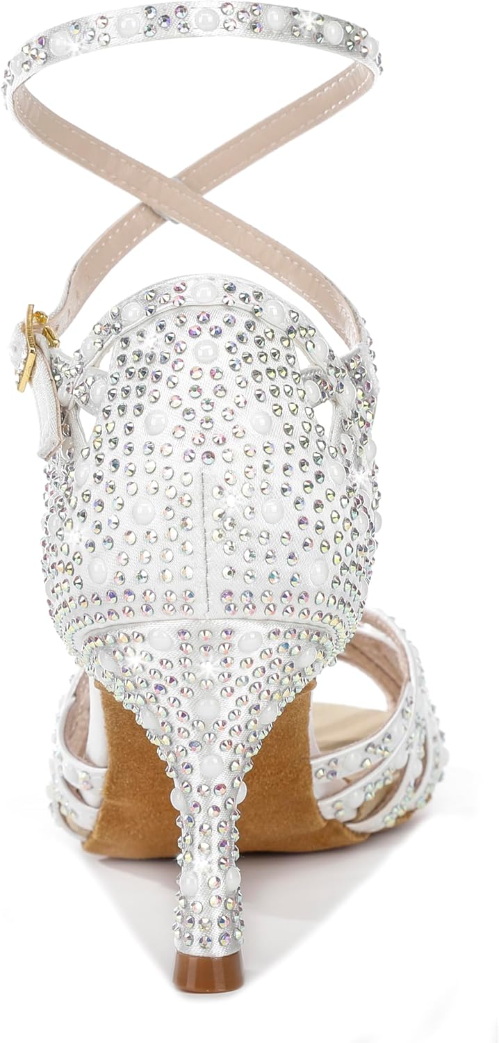 Latinsoul Y205-33 Women's Latin Dance Rhinestone High Heel Shoes Stylish and Comfortable Adjustable Ankle Strap Dance Sandals for Ballroom, Salsa Dance Shoes
