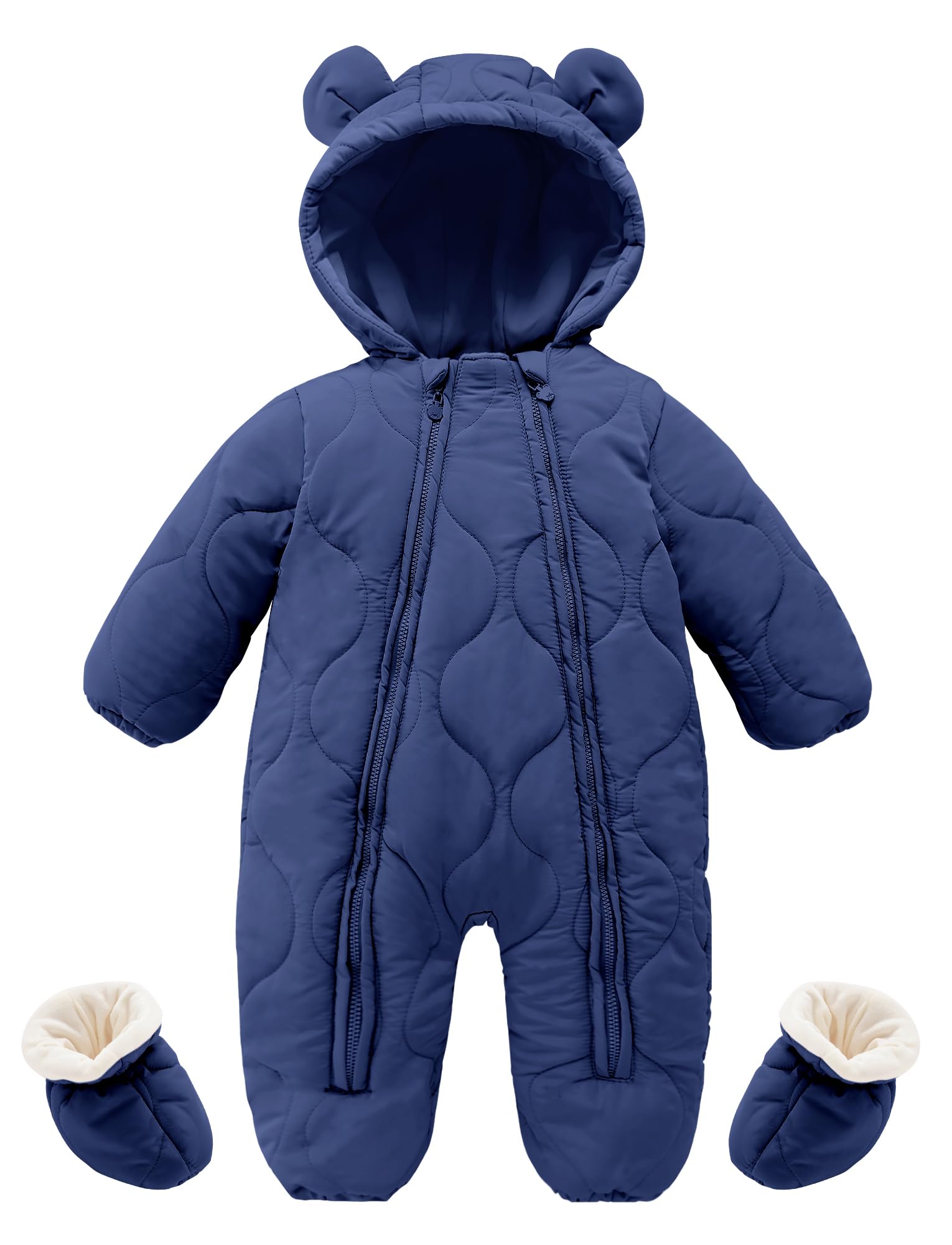 Happy Cherry - Baby Overall Winter mit Fußsäcken Junge Mädchen Schneenanzüge mit Kapuze Warme Kinder Strampler Lange Ärmel Kleinkind Jumpsuit Winterkleidung mit Reißverschlüssen - 3-18 Monate