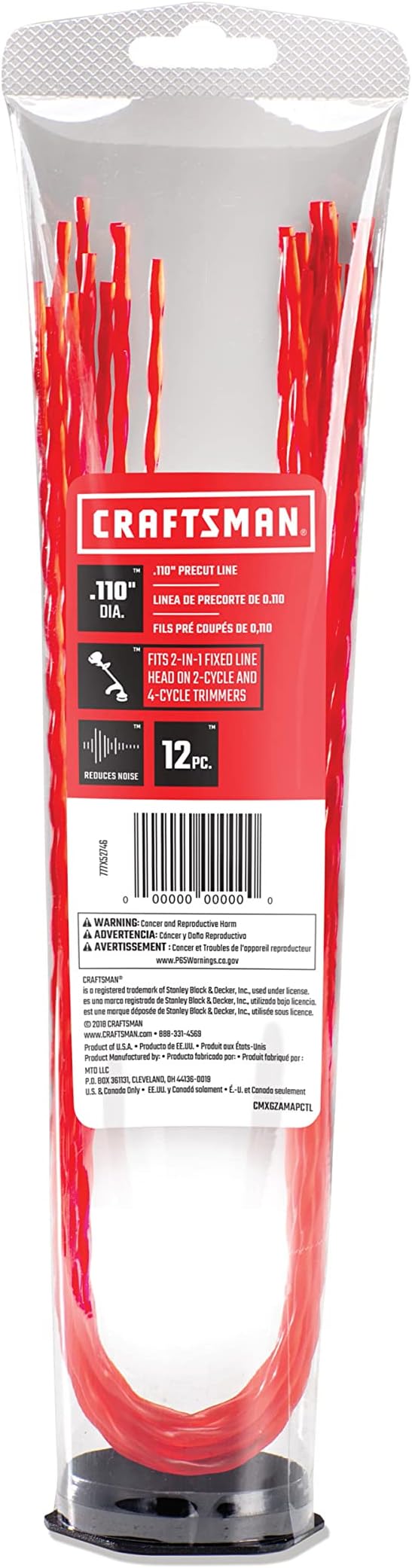 CRAFTSMAN .110-inch Weedwacker Pre-Cut Trimmer Line, Universal Design, Fits Most Gas String Trimmers, 12-Pack (CMXGZAMAPCTL)