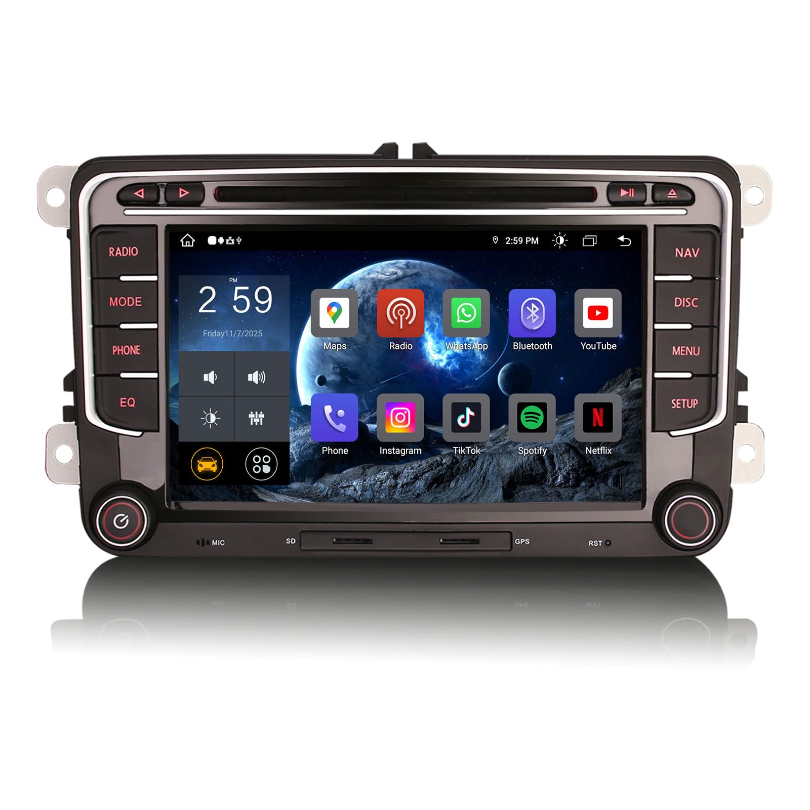 Erisin 7 pulgadas 8-Núcleo 4GB+64GB Android 14 Autoradio Bluetooth GPS Navegación para Volkswagen Touran Passat B6 Golf 5/6 Beetle Scirocco Polo Caddy T5 Seat Carplay Android Auto DSP WiFi DAB+ USB CD