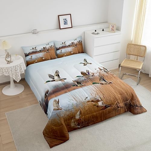 Miniatura 4 de Erosebridal Juego de ropa de cama de pato volador, tamaño King, decoración de campamento de caza para niños y hombres, juego de edredón de pato