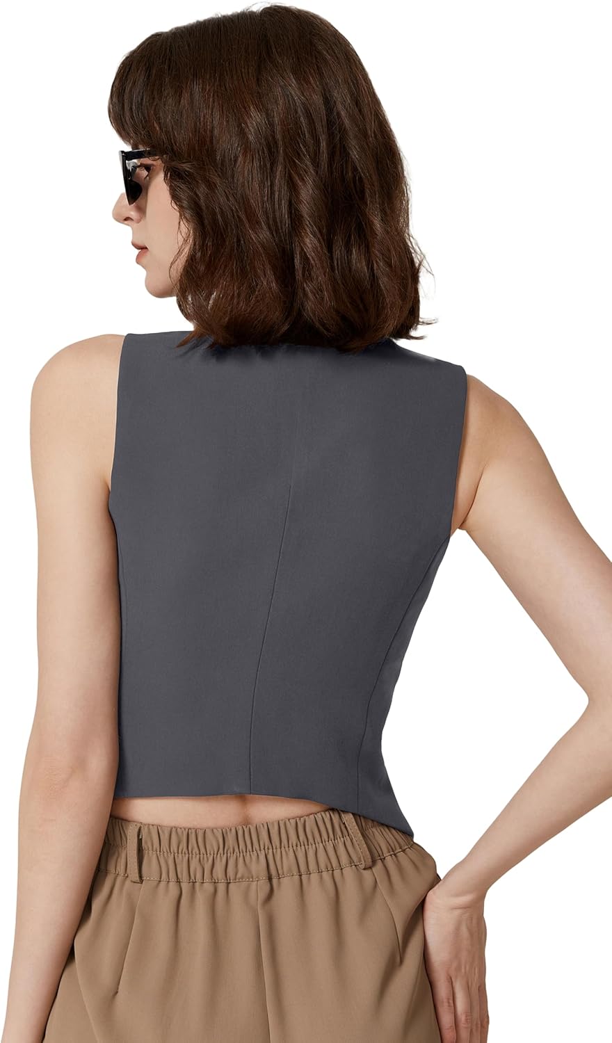 QINSEN Womens V Neck Vest Top Sleeveless Button Down Fully Lined Solid Going Out Crop Tops - Image 2