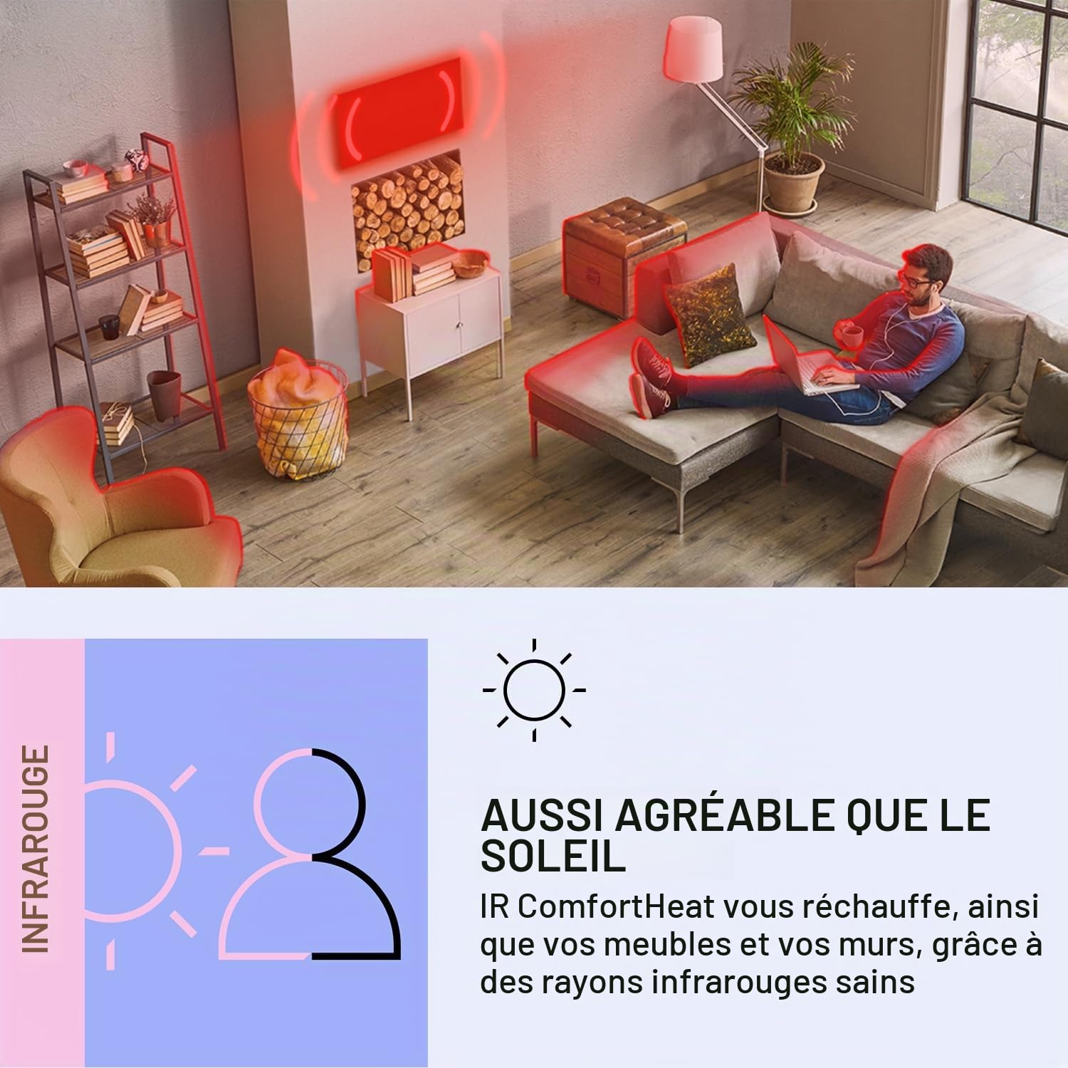 Klarstein Radiateurs Chauffage Radiant Electrique IP44, Chauffage salle de bain infrarouge Intelligent WiFi et App, Radiateur Electrique Mural 500W, Heater avec Détection Fenêtre Ouverte, Thermostat