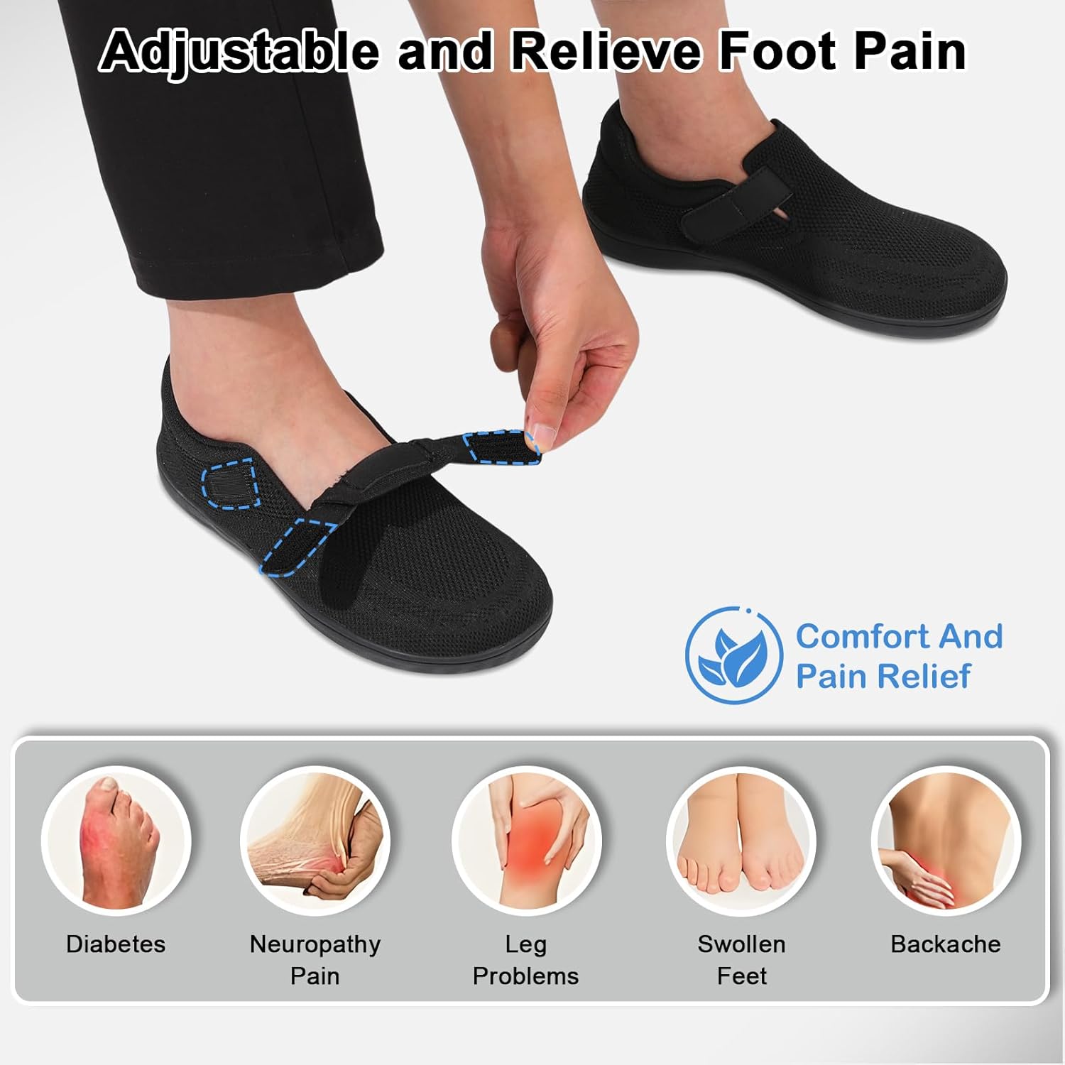 relxfeet Men's Diabetic Walking Shoes Extra Wide Adjustable Slip On Orthopedic Barefoot Zero Drop Sneakers for Swollen Feet - Image 4