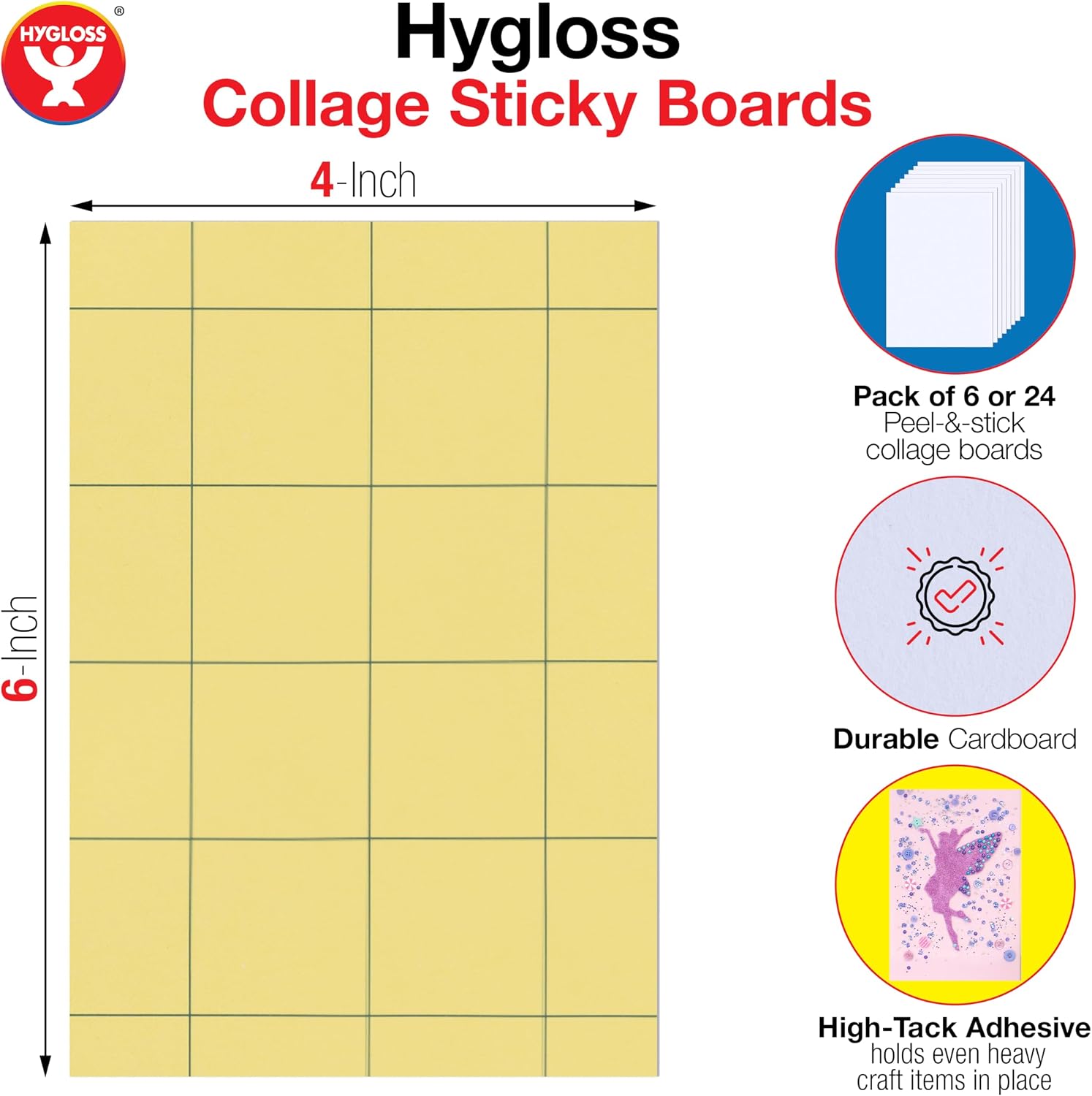 Hygloss Sticky Collage Boards - 24 Pack 4"x6" Self Stick Collage Boards for Kids - Peel & Stick Mounting Boards for Art Projects, School Crafts, Classrooms, and DIY Displays