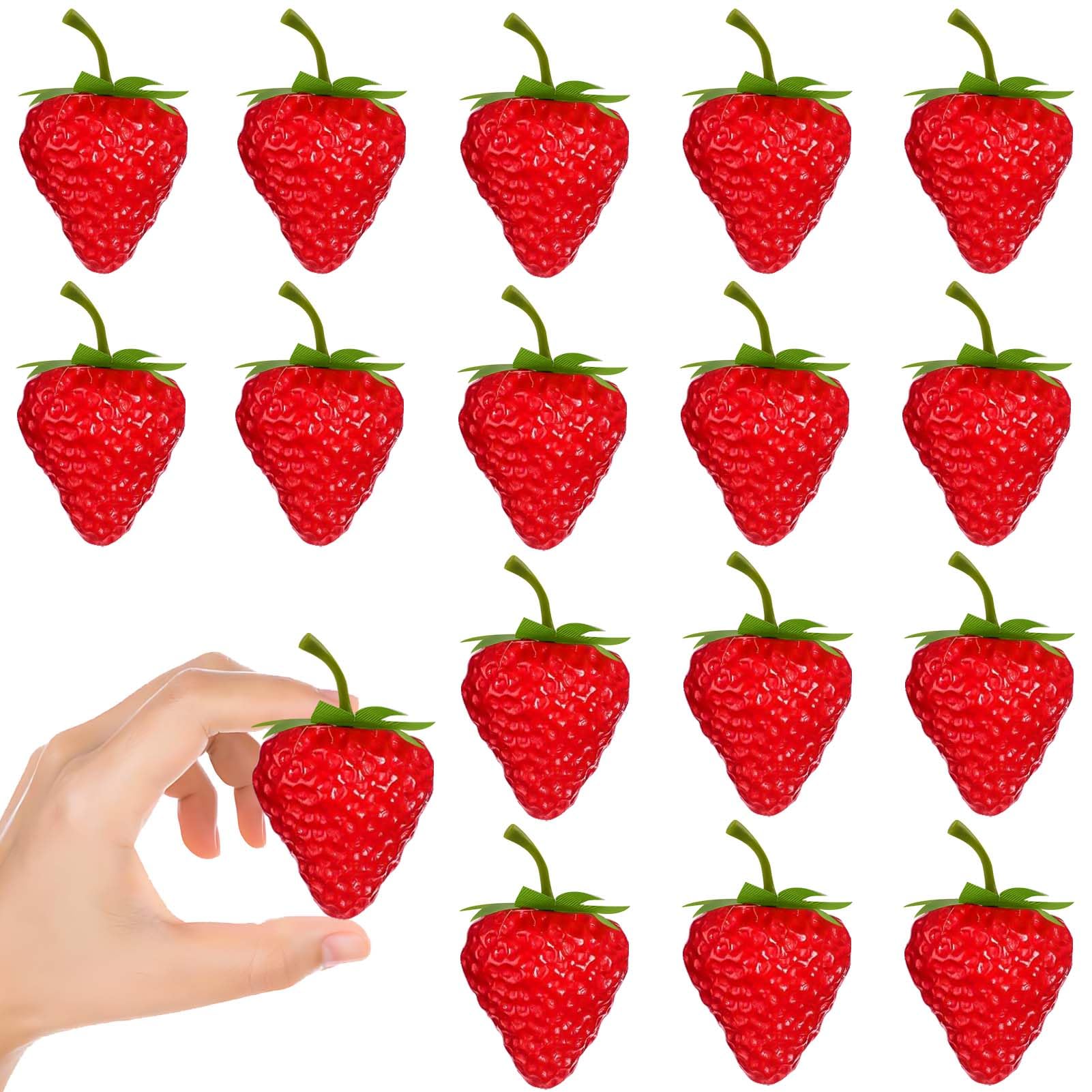 WXOIEOD 20 Pieces Fake Strawberries, Plastic Artificial Strawberries, Faux Realistic Strawberry Decor Mini Fruit Food Ornaments Display Photo Props
