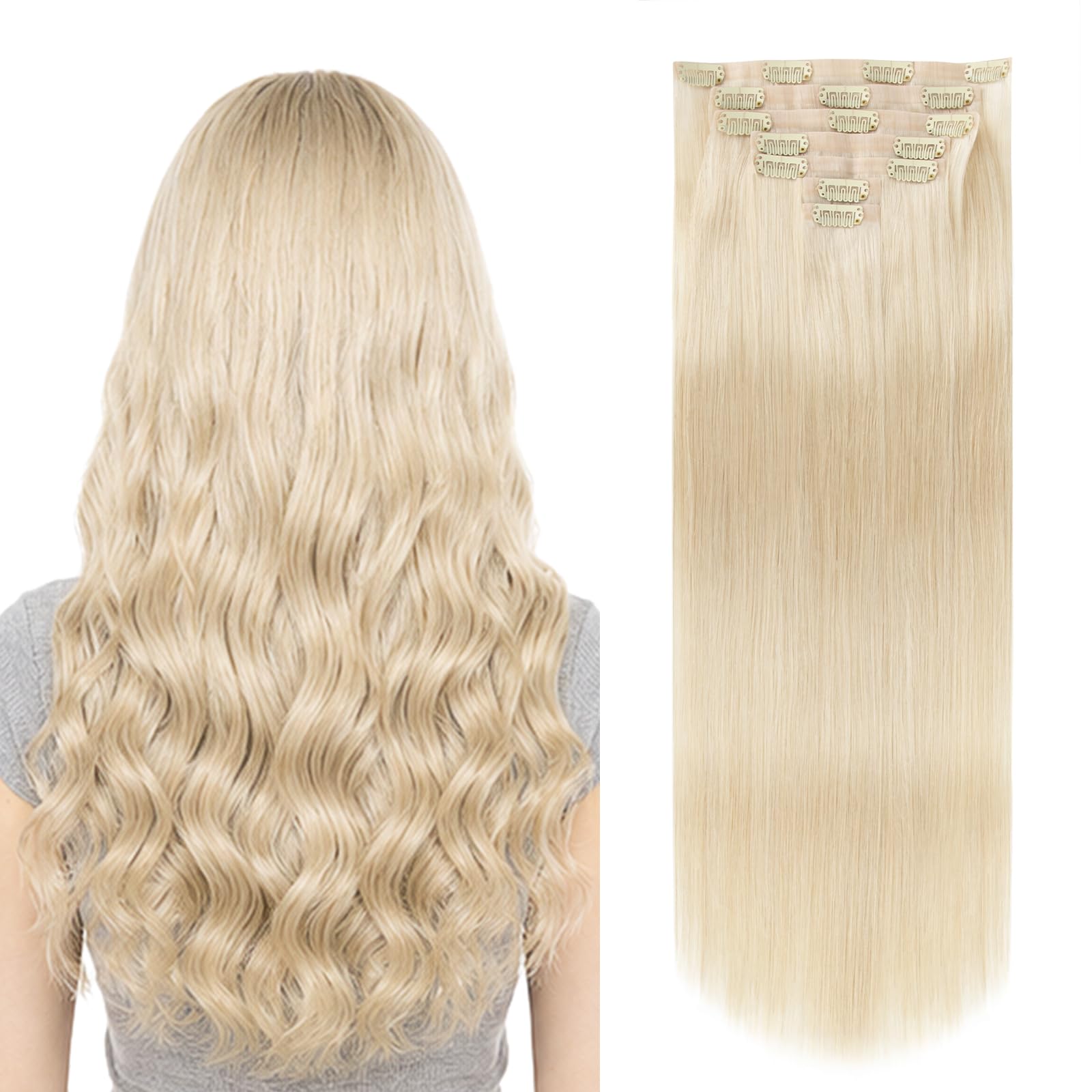 Echthaar Extensions Clip in, 100% Remy Echthaar #60A 40cm | 110g 7Pcs Platinblond Echthaar mit PU-Klebeband, Unsichtbar & Natürlich