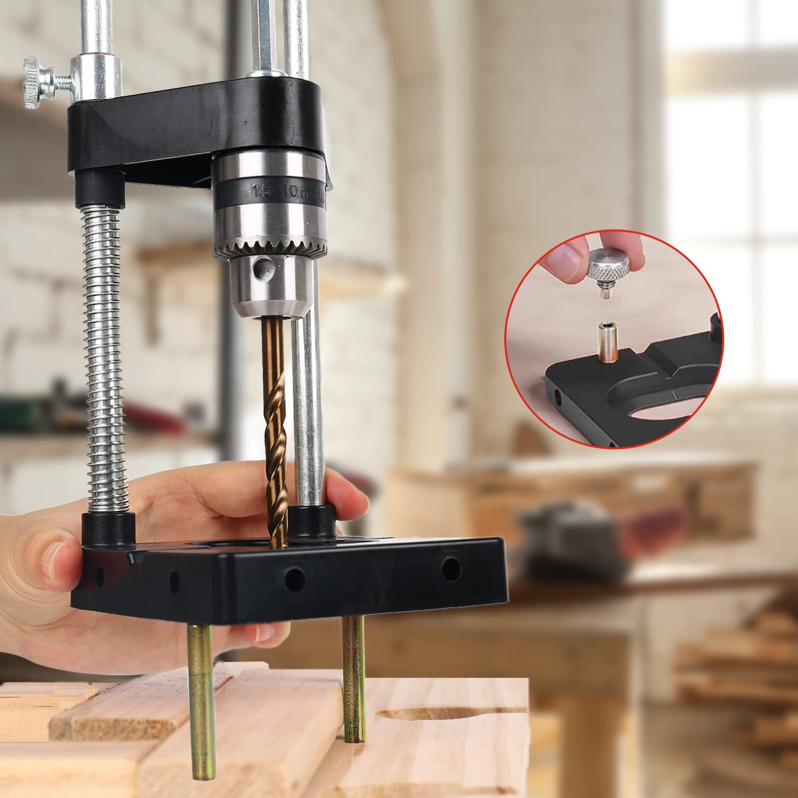 Perforatore regolabile con mini trapano da tavolo ad alta velocità, il miglior trapano a piantana regolabile nel 2021. Strumento di posizionamento per la costruzione di mobili (nero)