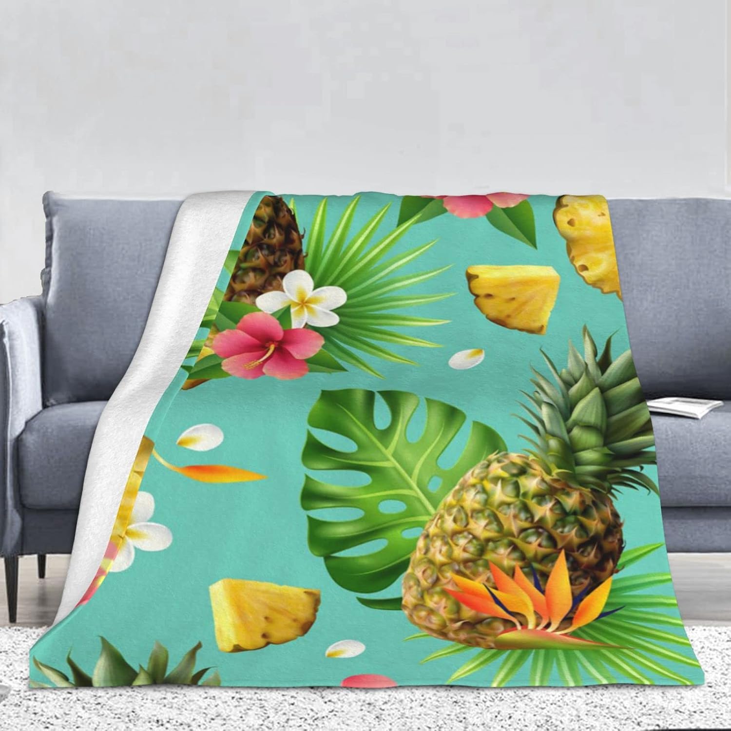 Manta de franela estampada con piña tropical, 168 x 229 cm, invierno, cálida, suave, esponjosa, acogedora, regalos para cama, sofá, sillones, sillones