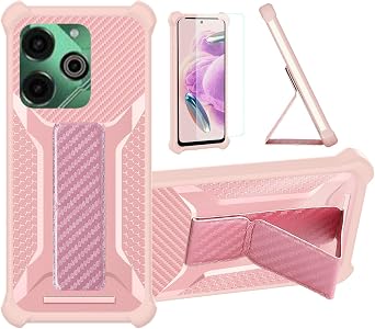 Aroepurt Case Compatible for Tecno Pova 6 Pro 5g Phone Case Cover [with Tempered Glass Screen Protector] Hybrid Case [Folding Support Magnetic] [Frosted anti-fingerprint] Pink