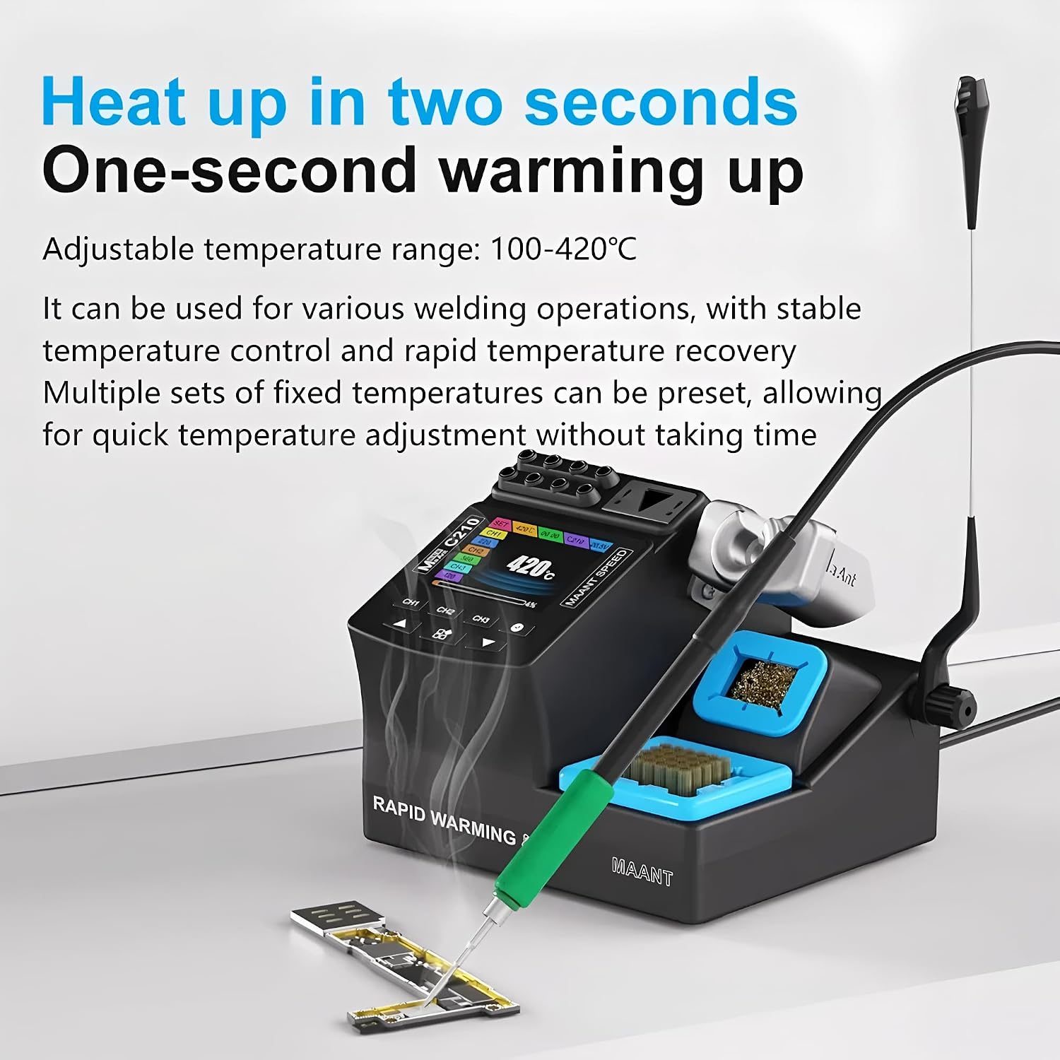 MAANT 2026 200W IPS Digital Temp Control Soldering Rework Station Fast Heating Full Set Compatible with C115 C210 C245 Soldering Tips(Smart-210+1tips) image 3