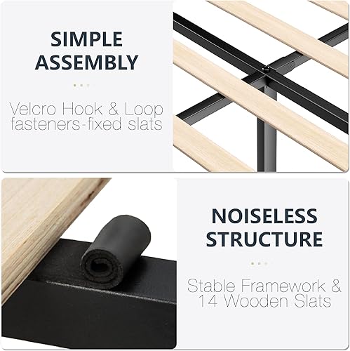 Miniatura 9 de Base de cama Queen con cabecera tapizada de piel sintética, resistente al desgaste, fácil de limpiar, base de colchón, no requiere somier, fácil