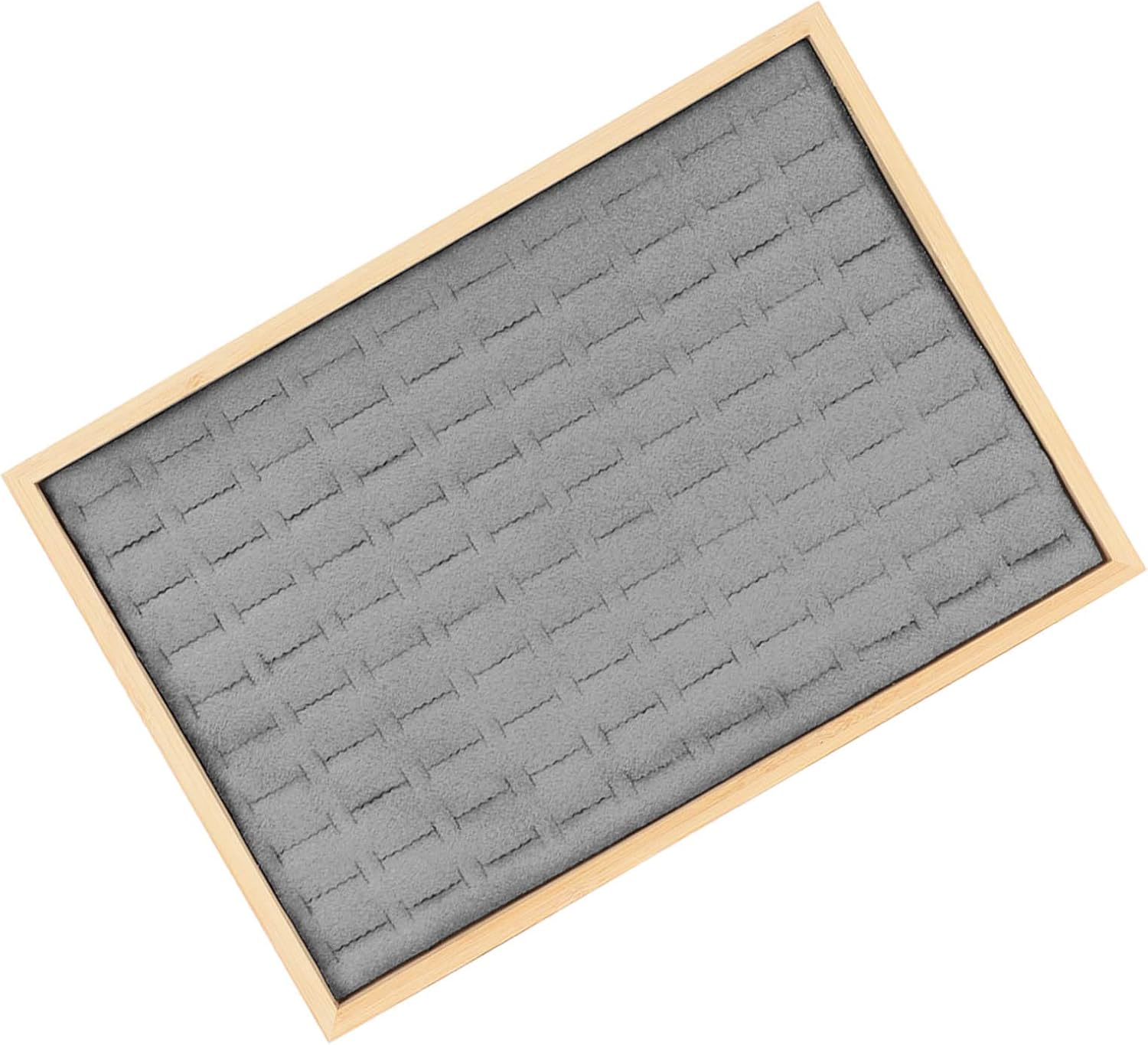 Yctze Jewelry Drawer Organizer with 100 Grids - Multipurpose Velvet and Bamboo Ring Drawer Storage Insert for Jewelry Stores and Trade Shows (Gray)