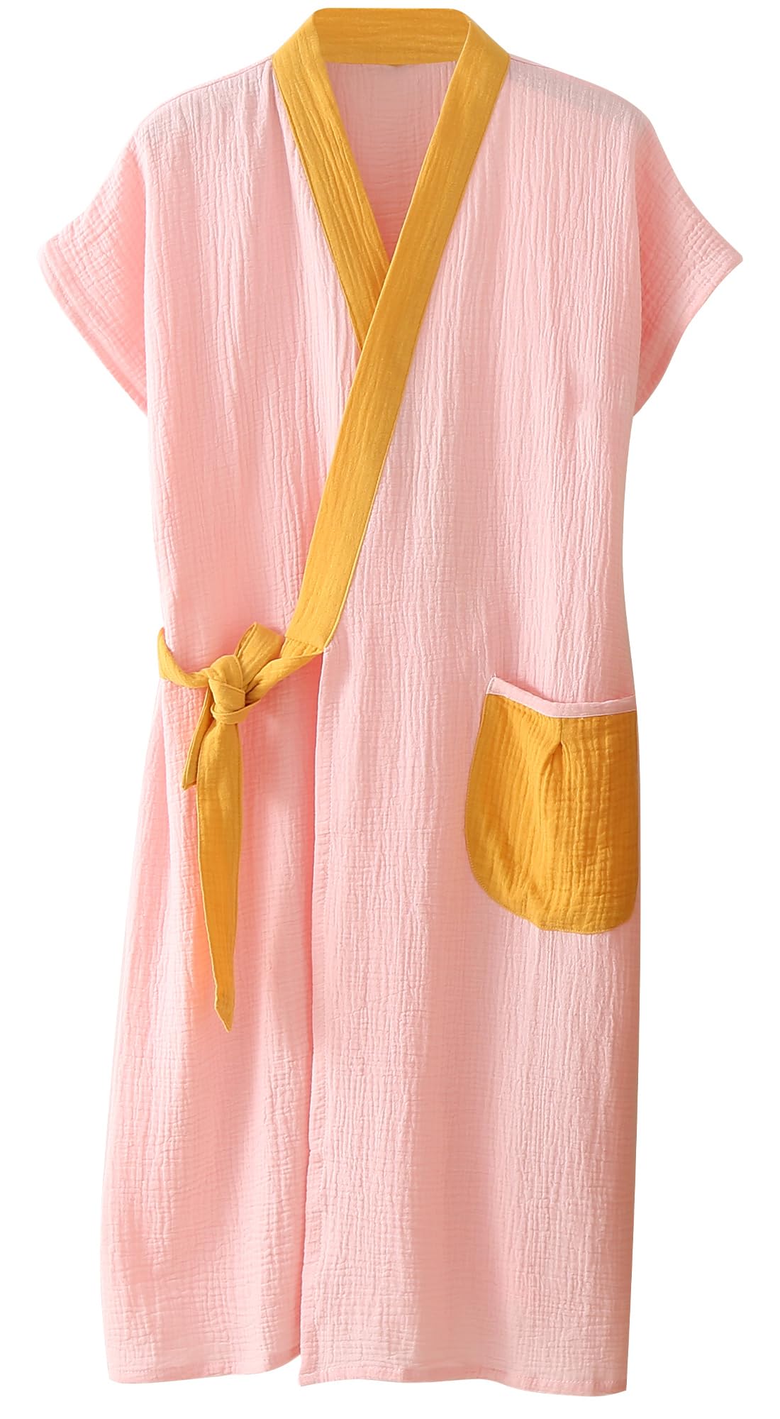 Maeau Gauze Bathrobe, Loungewear, Gown, 100% Cotton, Absorbent, Quick Drying, Front Opening, Bath Accessories, Hotel, Women's, Men's Large Pink