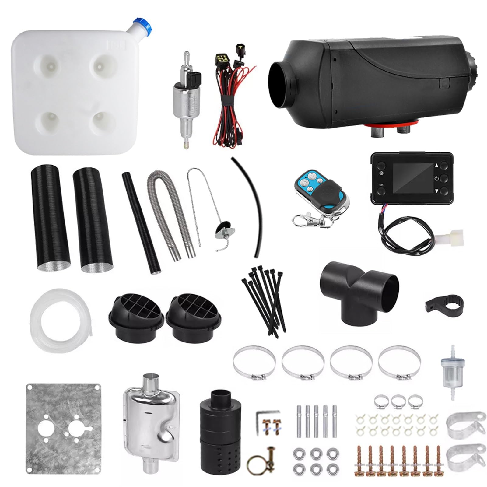 sports flyfree 5KW / 8KW 12V Air Diesel Heater Vehicle Heater Set 4 Holes Parking Fast Heating with LCD Display For Truck Boat Motorhomes Touring Car Campervans Caravans (Black 15L 2kw)