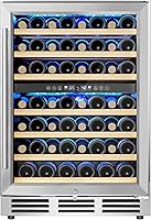 EUHOMY 24 Inch Dual Zone Wine Cooler 54 Bottles, Built-in Freestanding Refrigerator with Glass Door for Home Bar Kitchen