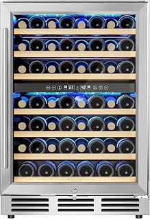 EUHOMY 24 Inch Dual Zone Wine Cooler 54 Bottles, Built-in Freestanding Refrigerator with Glass Door for Home Bar Kitchen