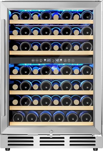 EUHOMY 24 Inch Wine Cooler Refrigerator 54 Bottl-Dual Zone, Built-in or Freestanding Wine Fridge with Glass Door, Wine Refrigerator for Home Bar Kitchen