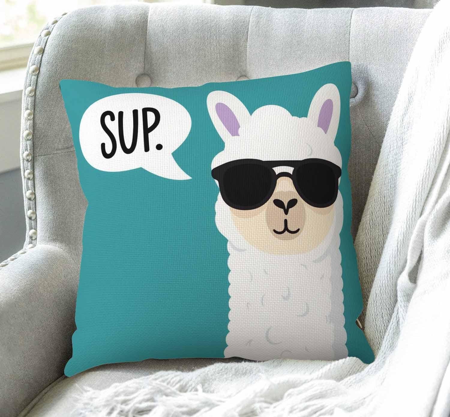 Swono Funny Llama Decorative Throw Pillow Cover Case,Sup Llama Cotton Linen Outdoor Pillow Cases Square Standard Cushion Covers for Sofa Couch Bed Car 18x18 inch image 3
