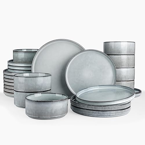 Miniatura 49 de Juego de platos y cuencos Famiware Star, juego de vajilla moderna de cerámica para 6, juego de vajilla de cocina de 18 piezas - Resistente a las