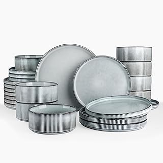 famiware Star Plates and Bowls Sets, Modern Stoneware Dinnerware Sets for 8, 24-Piece Kitchen Dish Set - Microwave and Dishwasher Safe, Chip and Scratch Resistant, Smoky Blue
