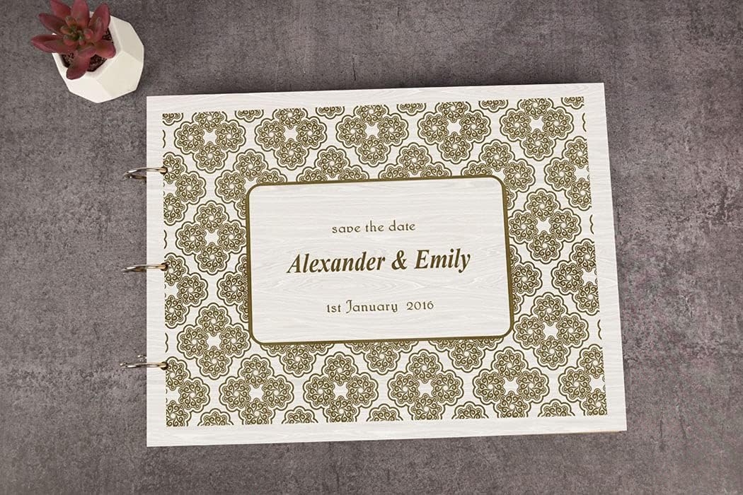 Darling Souvenir Personalized Engraved Laser Cut Wedding Guest Book Wooden Cover Sign-in Book Registry Guestbook Scrapbook-YF