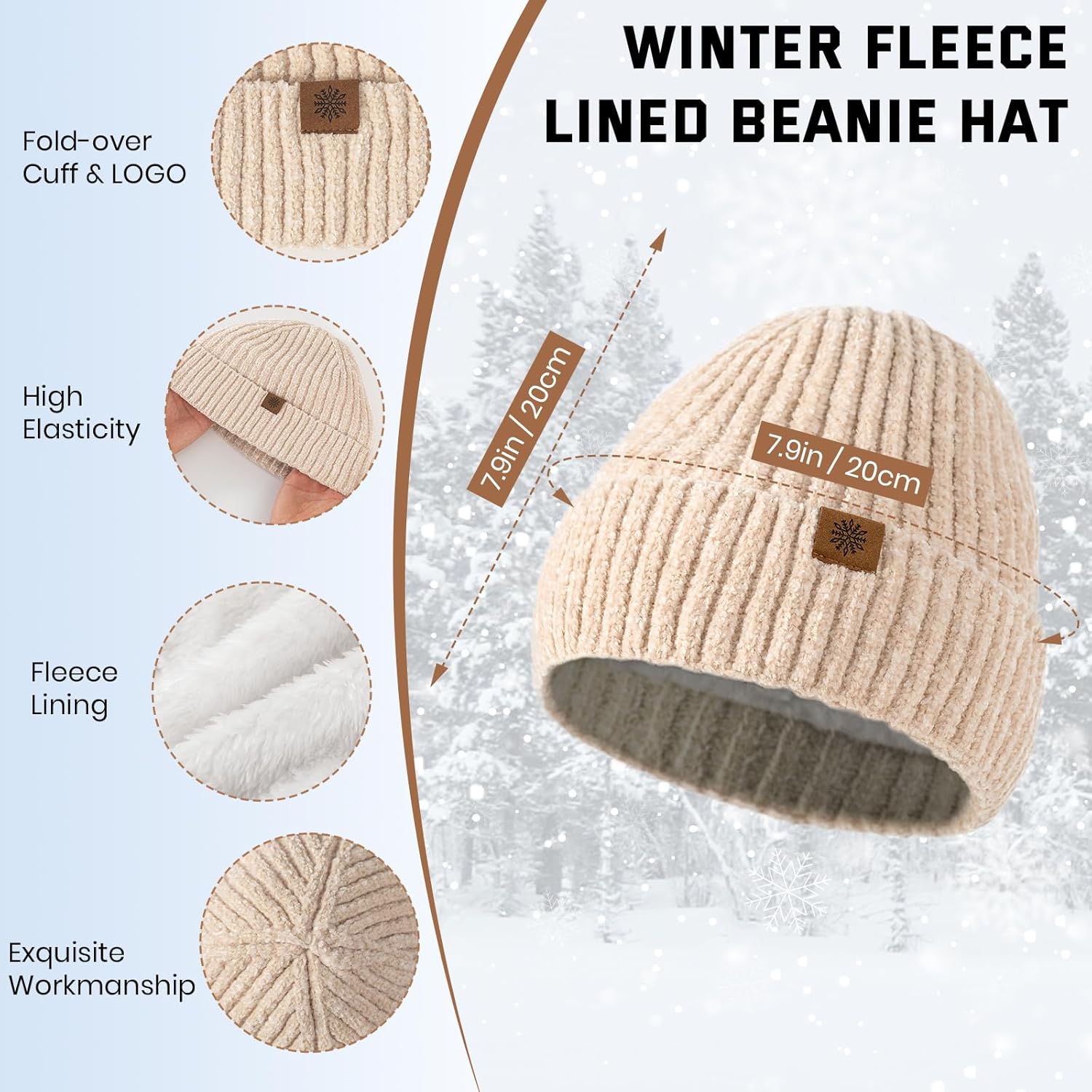 Winter Beanie Hat Scarf Gloves Set for Women, Slouchy Womens Winter Hats Long Scarf Touchscreen Gloves 3 in 1 Set - Image 3