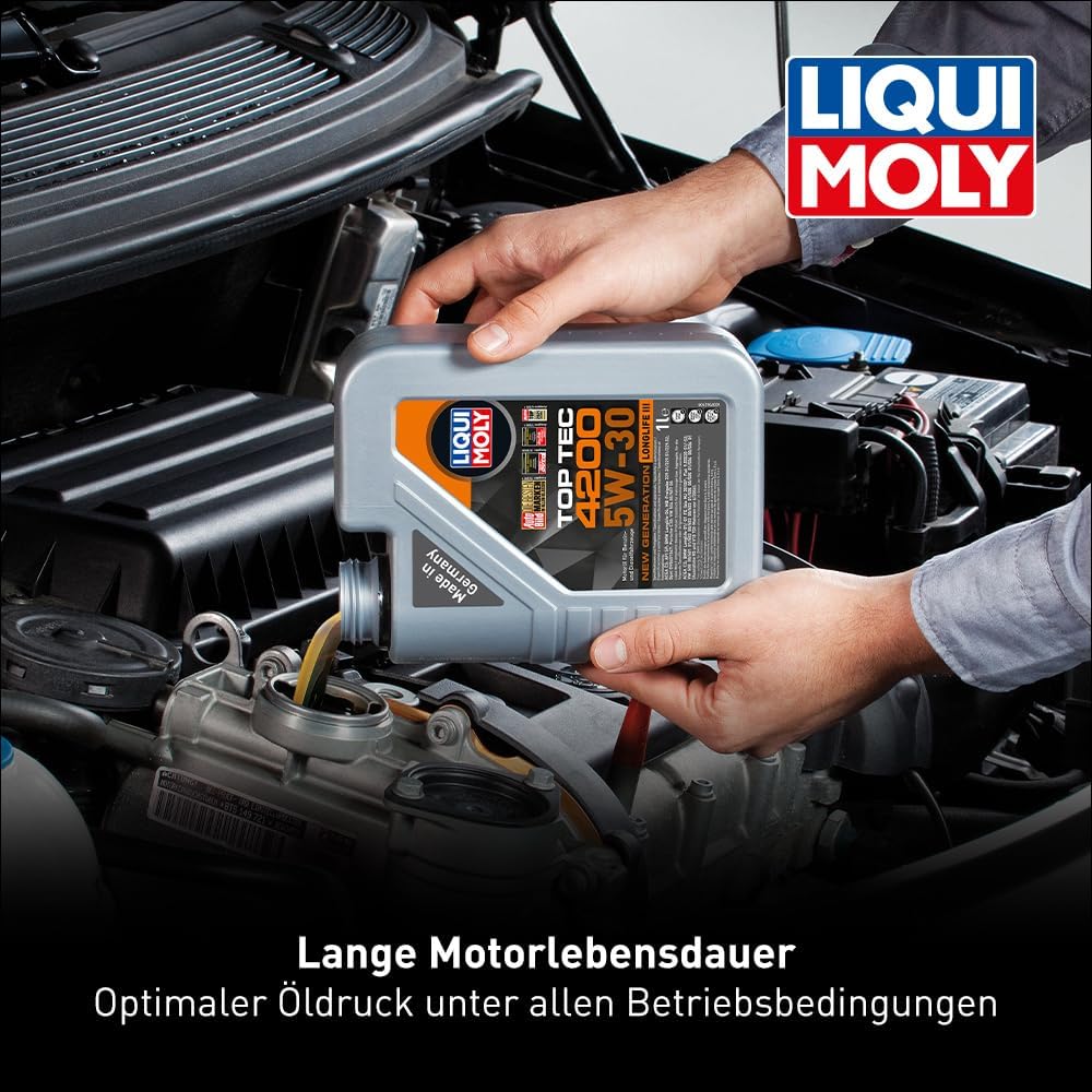 Liqui Moly LIQUI MOLY Top Tec 4200 5W-30 New Generation | 1 L | Synthesetechnologie Motoröl | Art.-Nr.: 3706, farblos 1 Liter Motoren Öl in use