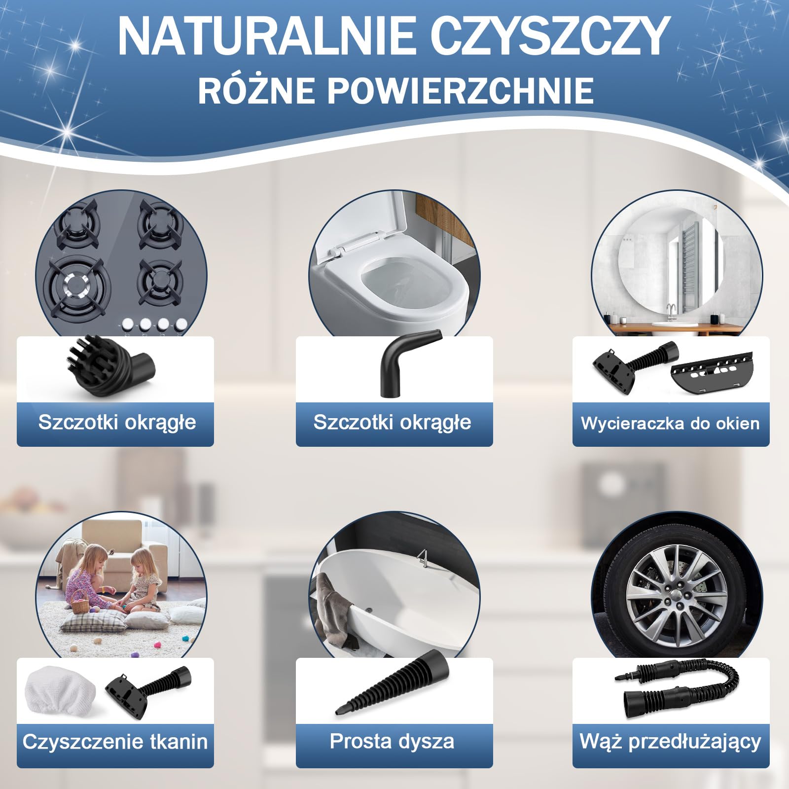 KLONA Ręczna myjka parowa do domu, wielofunkcyjna myjka parowa z 10 akcesoriami do dywanów, zasłon, sof, kuchni, łazienki i wielu innych.