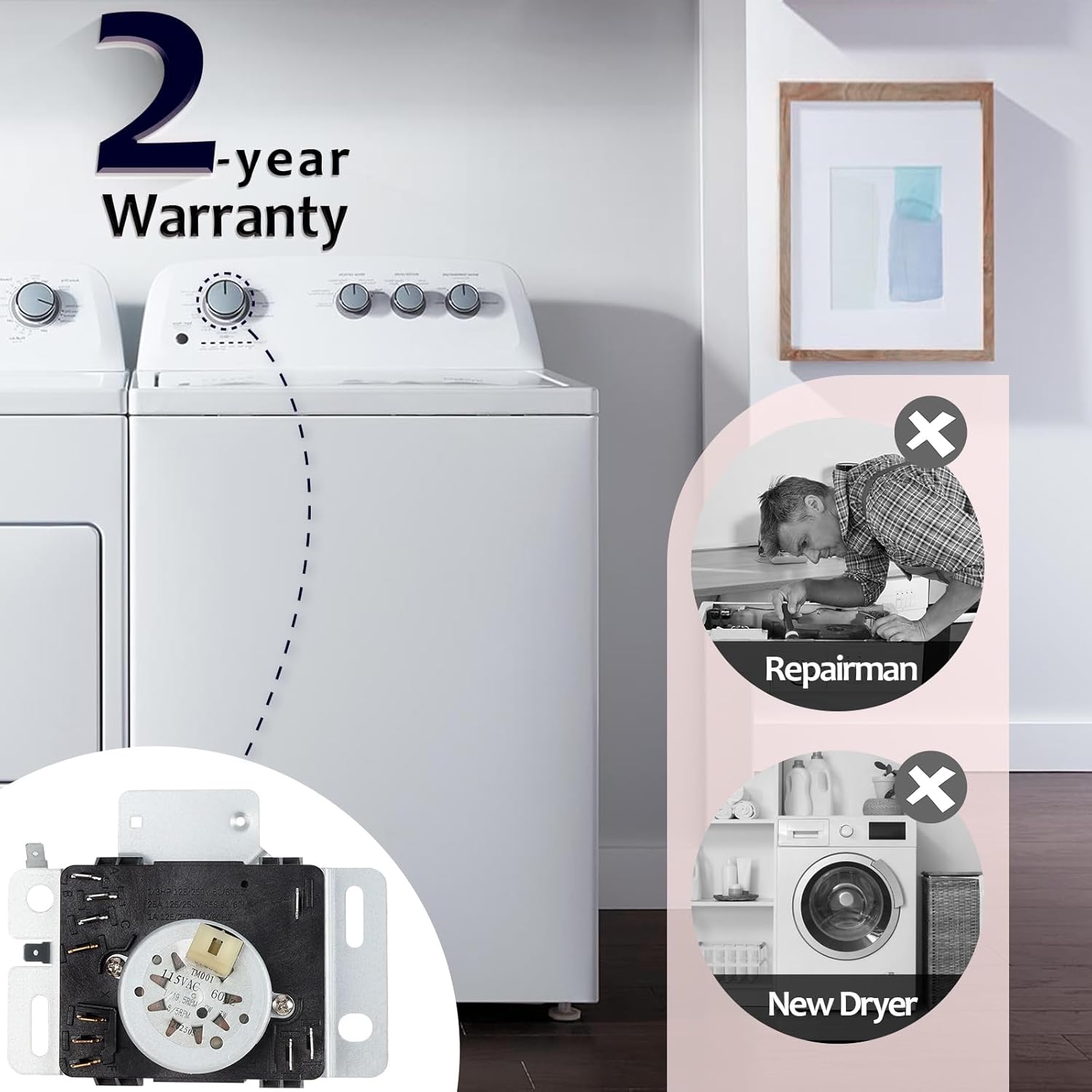 WPW10436302 W10436302 Dryer Timer Compatible with Whirlpool, Amana, Kenmore, NGD4700YQ2, NGD4705EW0, NGD4700YQ1, OEM 115V Dryer Timer Replacement for 418-095-20-B5, PS11754716, 60Hz, 2-Year Warranty