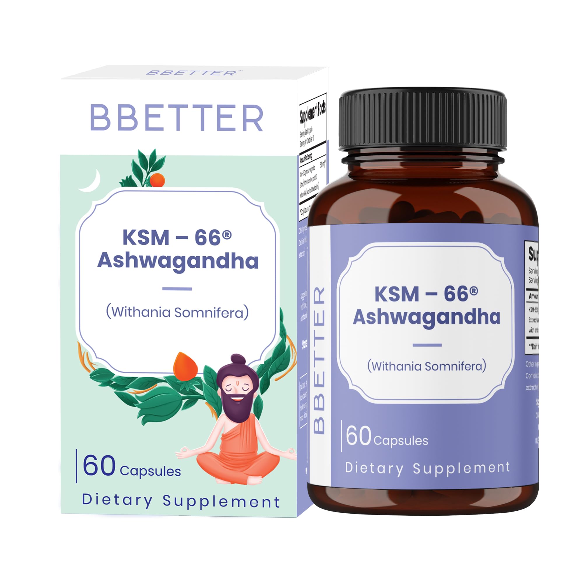 BBETTER Ashwagandha KSM-66® Capsules 500mg | Lab Tested Herbal Supplement for Stress Relief |Pure Organic Ashwagandha Powder | Supports Mental & Physical Well-Being Mood Enhancer | 60 Veg Capsules