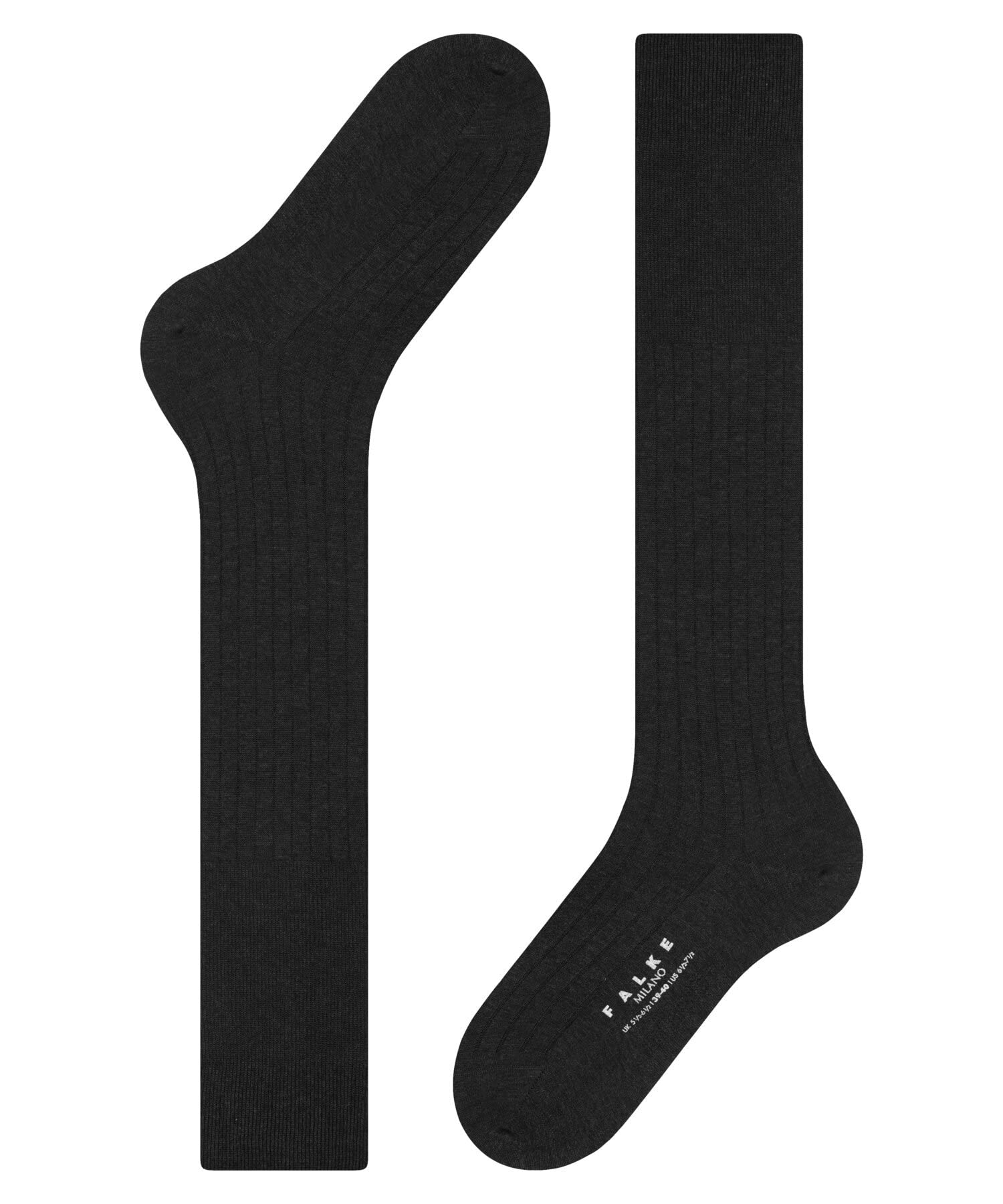FALKE Mężczyźni Podkolanówki Milano M Kh Bawełna długie jednokolorowe 1 Para, Szary Anthracite Melange 3190, 45-46