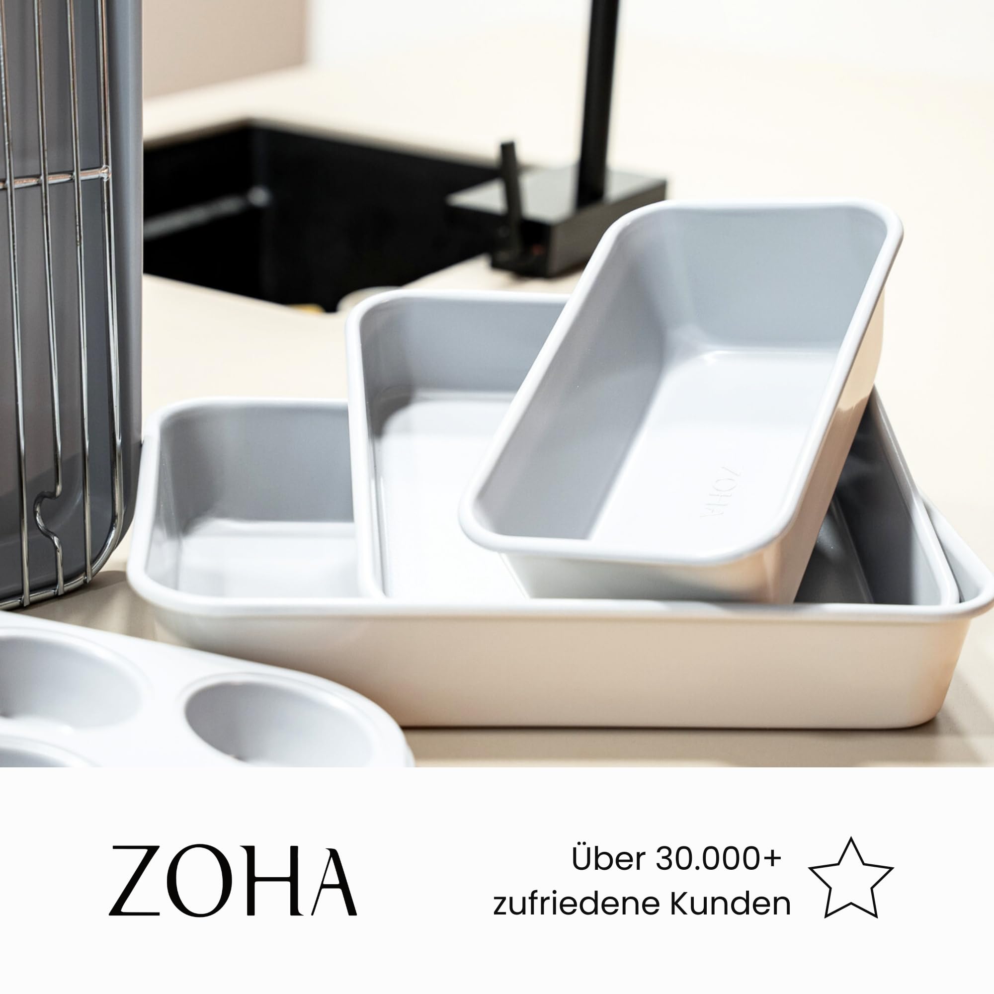 Zoha Backform Set Keramikbeschichtun - 3-teilig Backformen Set Aluminium, Kuchenformen Set rechteckig quadratisch rund - Antihaft Kuchenform Set bis 290°C, Cake Form spülmaschinenfest & PFAS-frei