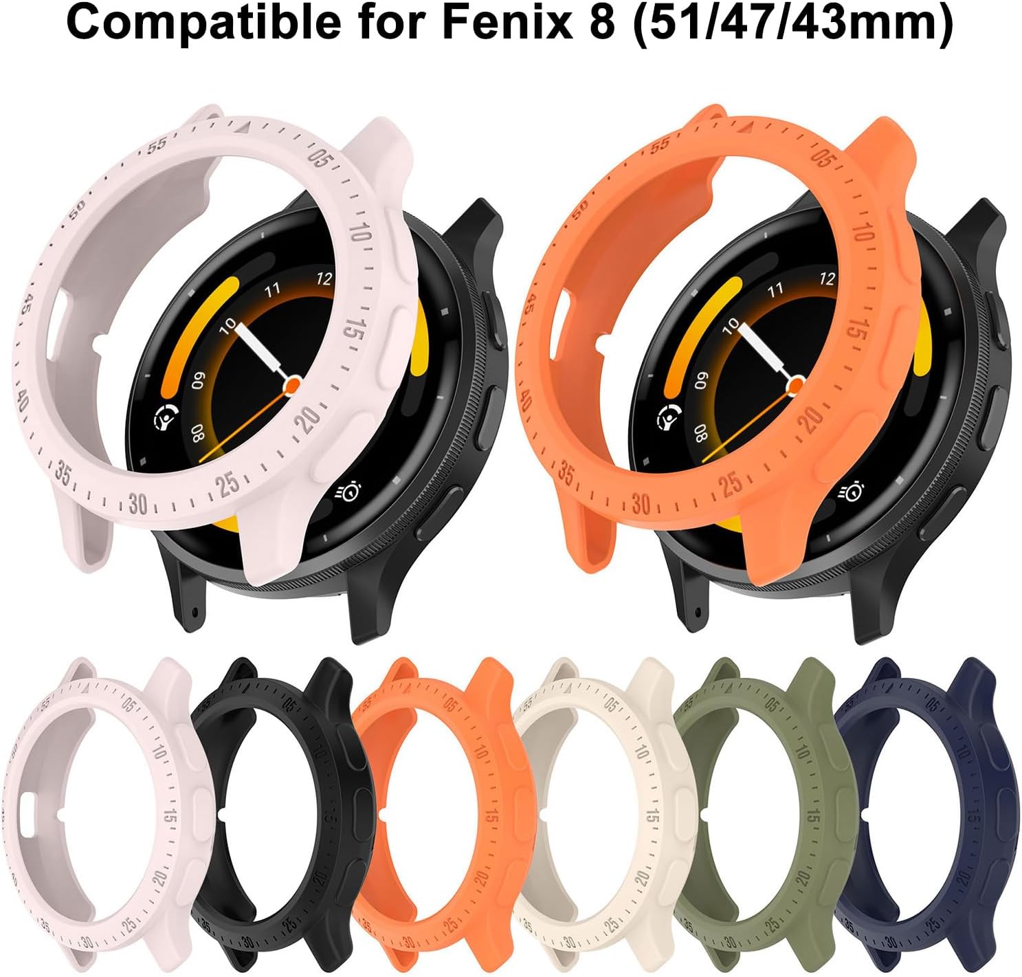 8 Pack Case Compatible for Garmin Fenix 8 AMOLED, Scratch-Resistance TPU Military Protection Rugged Cover Bumper for Garmin Fenix 8 51mm AMOLED Smartwatch Accessories