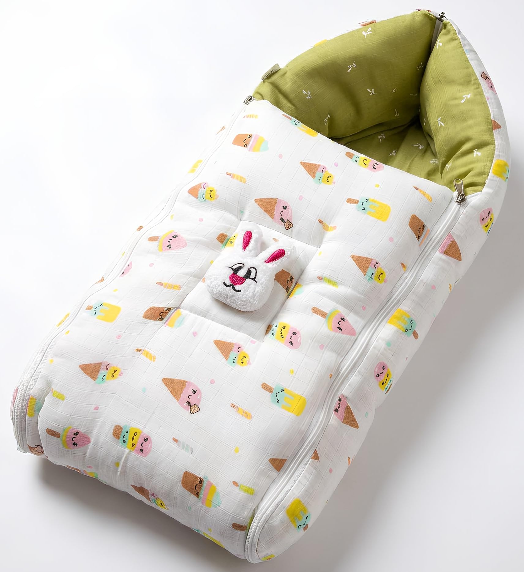 VOIDROP Baby Sleeping Bag, White Yellow, Bunny Design | Soft Plush, Newborn Carry Nest, Hood and Zipper, Warm Infant Wrapper, Winter, Travel, Stroller & Home Use-image-22