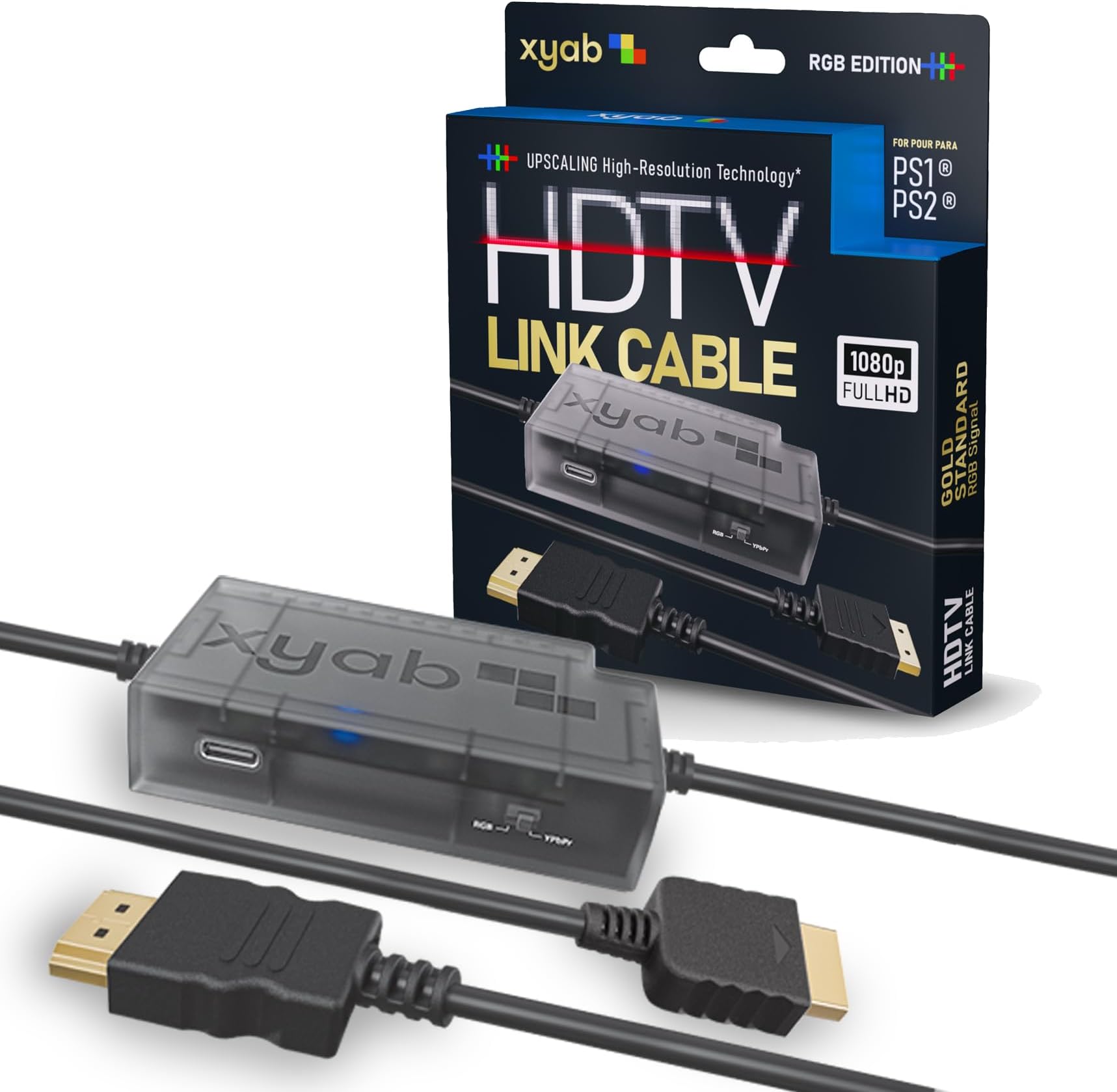 XYAB RGB HD Link Cable for PSOne PS1 and PS2 | Gold Standard RGB Signal | 1080p Resolution | Composite Signal Switch
