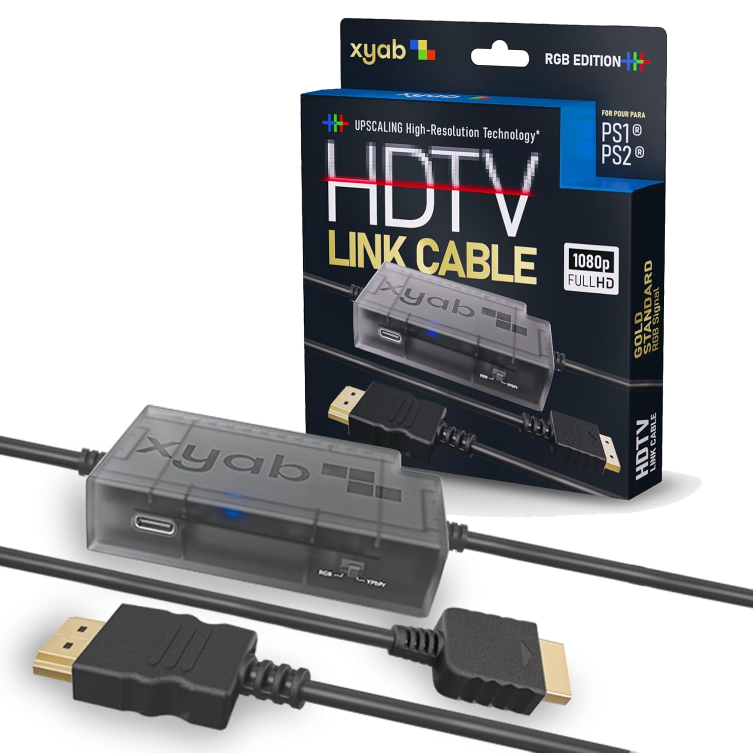 XYAB RGB HD Link Cable for PSOne PS1 and PS2 Gold