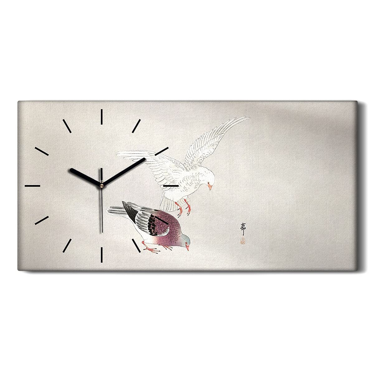 Horloge sur Toile Art Asiatique Salon et Chambre Adulte Décoration Murale Nature Oiseaux