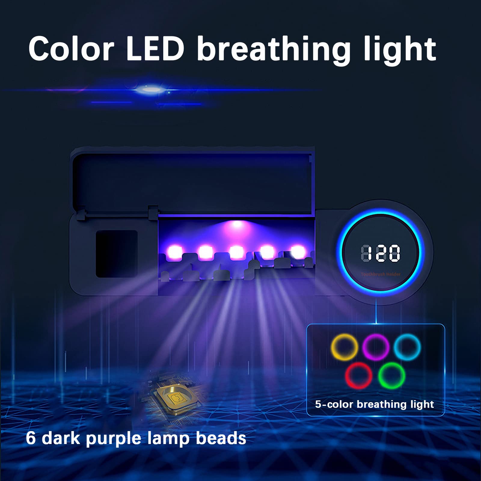 Portaspazzolino con sensore Intelligente con spremi dentifricio, mensola per spazzolino Elettrico a Parete con Asciugatura Senza Fori con luci ambientali+Display Digitale
