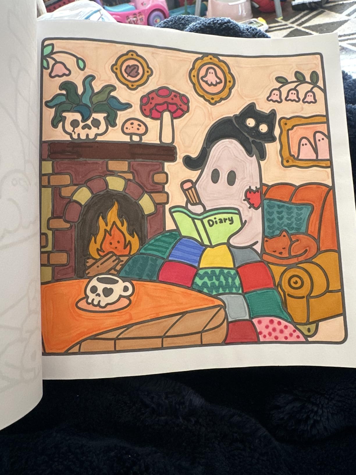 Spooky Cozy: Cute & Simple Coloring Book for Adults and Teens Featuring Adorable Characters, Creepy Creatures and Cozy Hygge Scenes for Relaxation - Preview 1