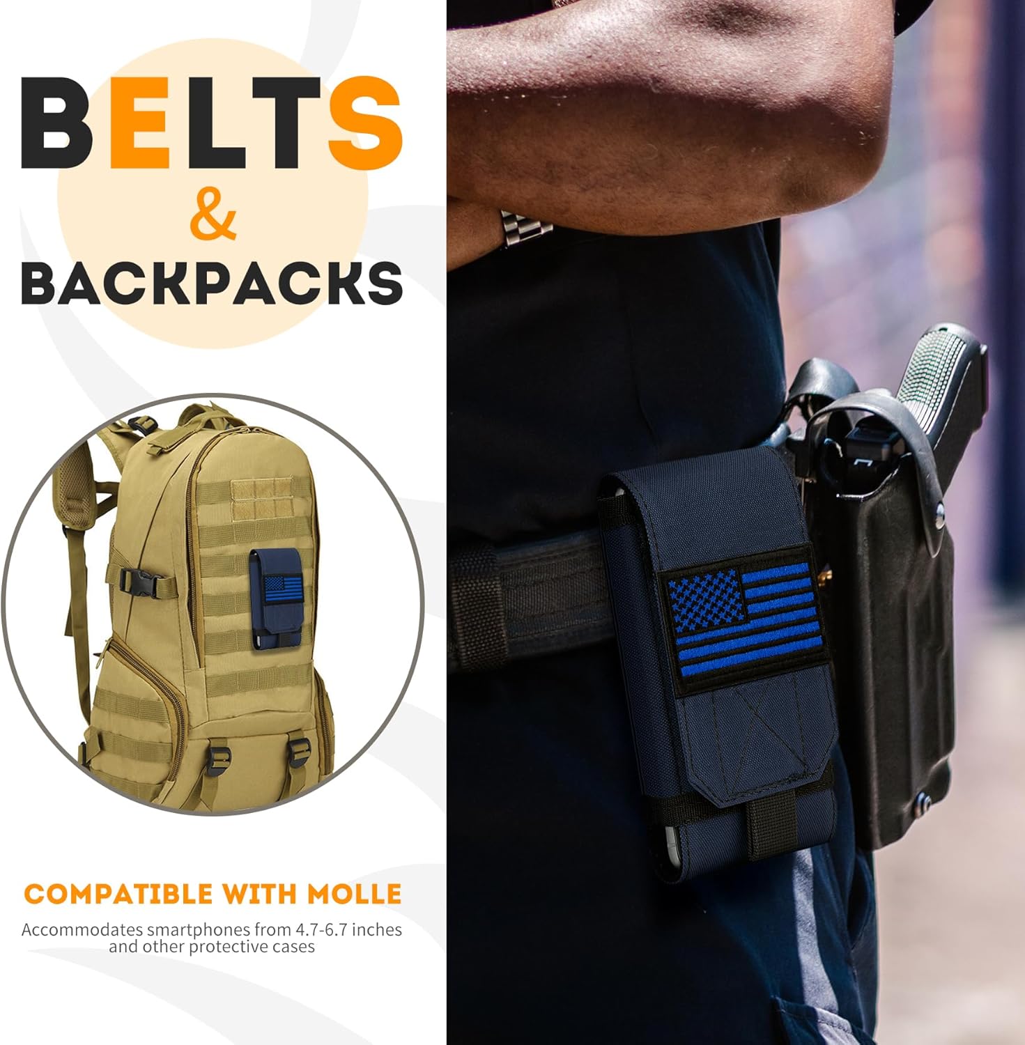 IronSeals Tactical Molle Phone Cover Case, Heavy Duty Loop Belt Holster Pouch with Flag Patch for iPhone 17 Pro Max/Air/17 Pro/17/16 Pro Max/15 Pro Max/14 Pro Max/13 Pro Max, for Galaxy S24 Ultra - Image 6