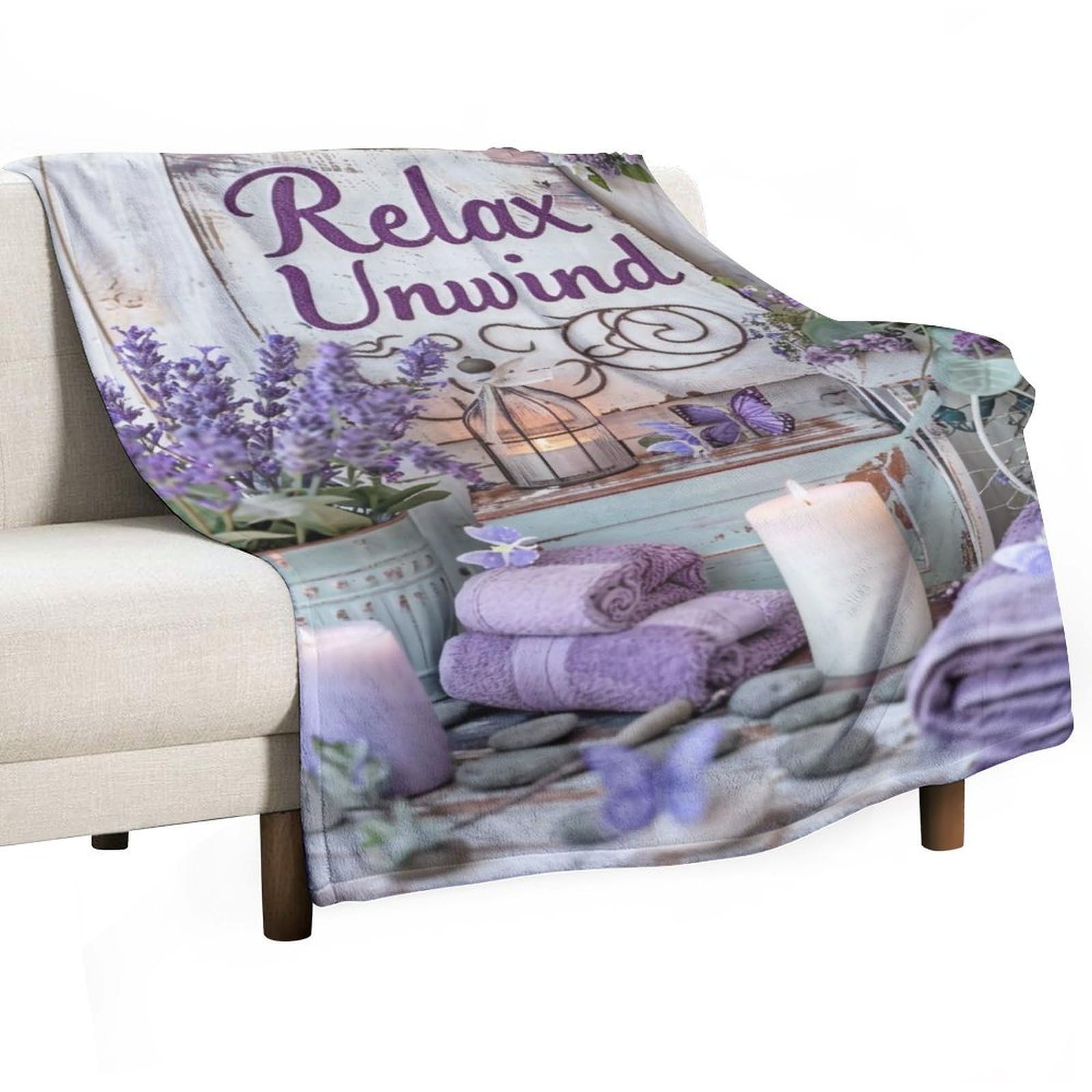 YHGSREUOH Relax Unwind Lavender Spa 04 Flannel Blankets Fleece Soft Throw Lightweight Plush Gifts for Couch, Bed, Cozy Sofa Plush, Chair, Lovers 32x48inch(80x120cm)